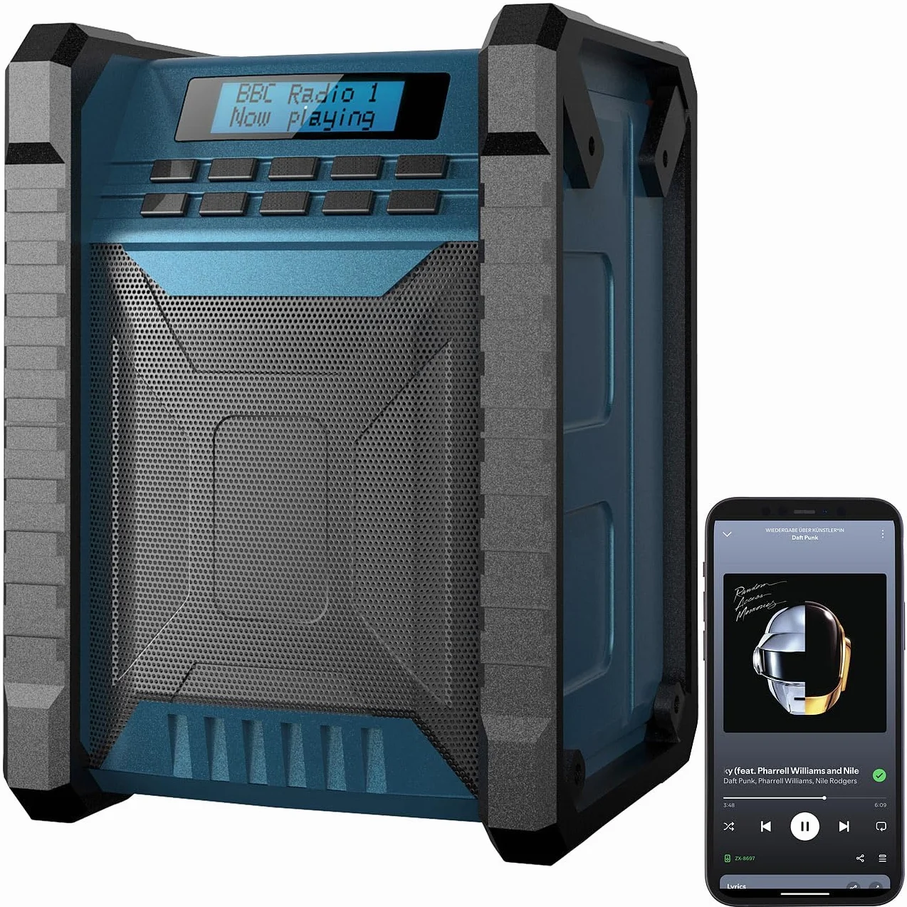 auvisio Radio da Esterno: Radio da Cantiere Dab+/FM, Bluetooth, 80 W di Potenza di Picco (Dab con Batteria, Cantiere, pc)