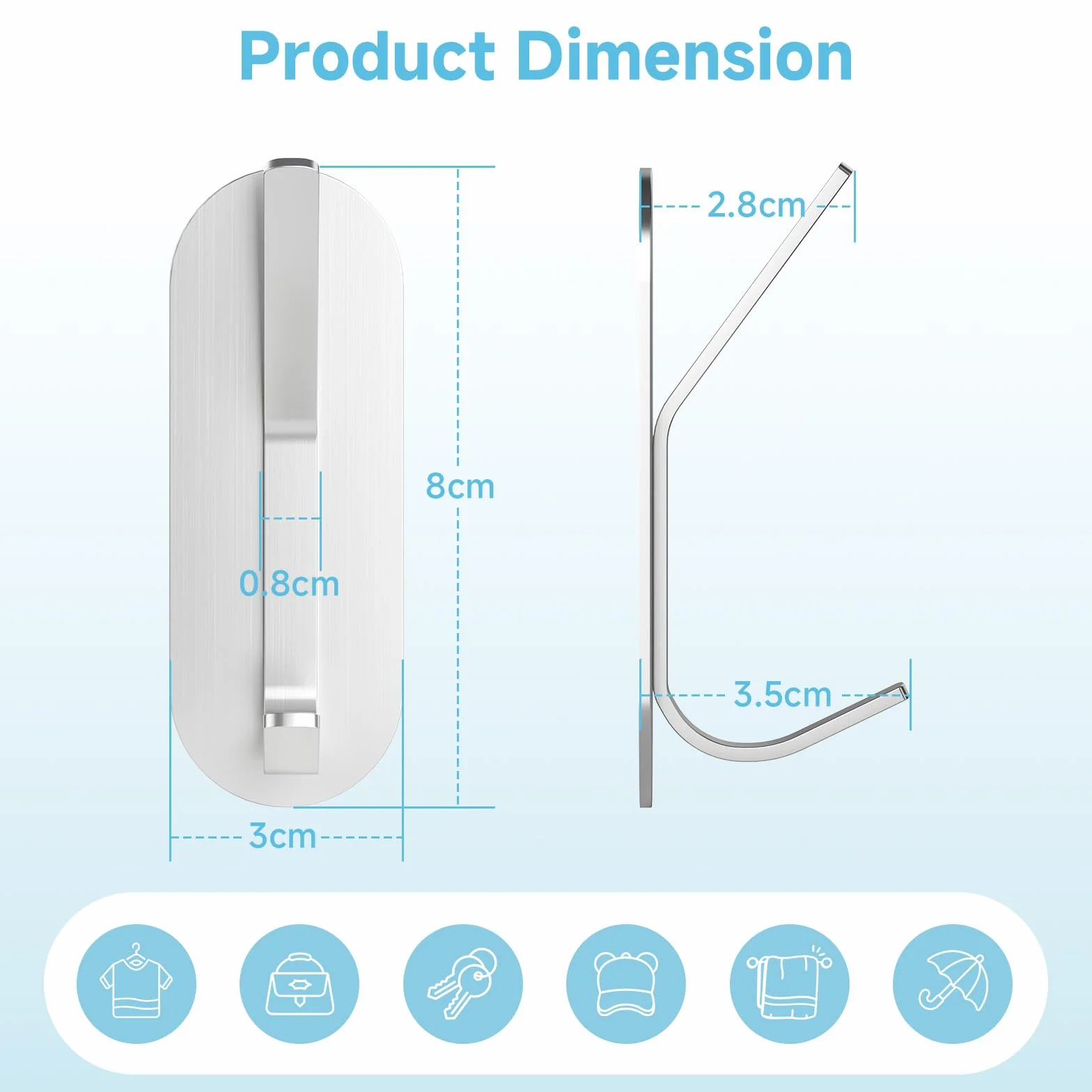 Ganci Adesivi in Acciaio Inox per Bagno, Cucina, Ufficio - 5 Pezzi, Forti e Senza Forare (Platino)