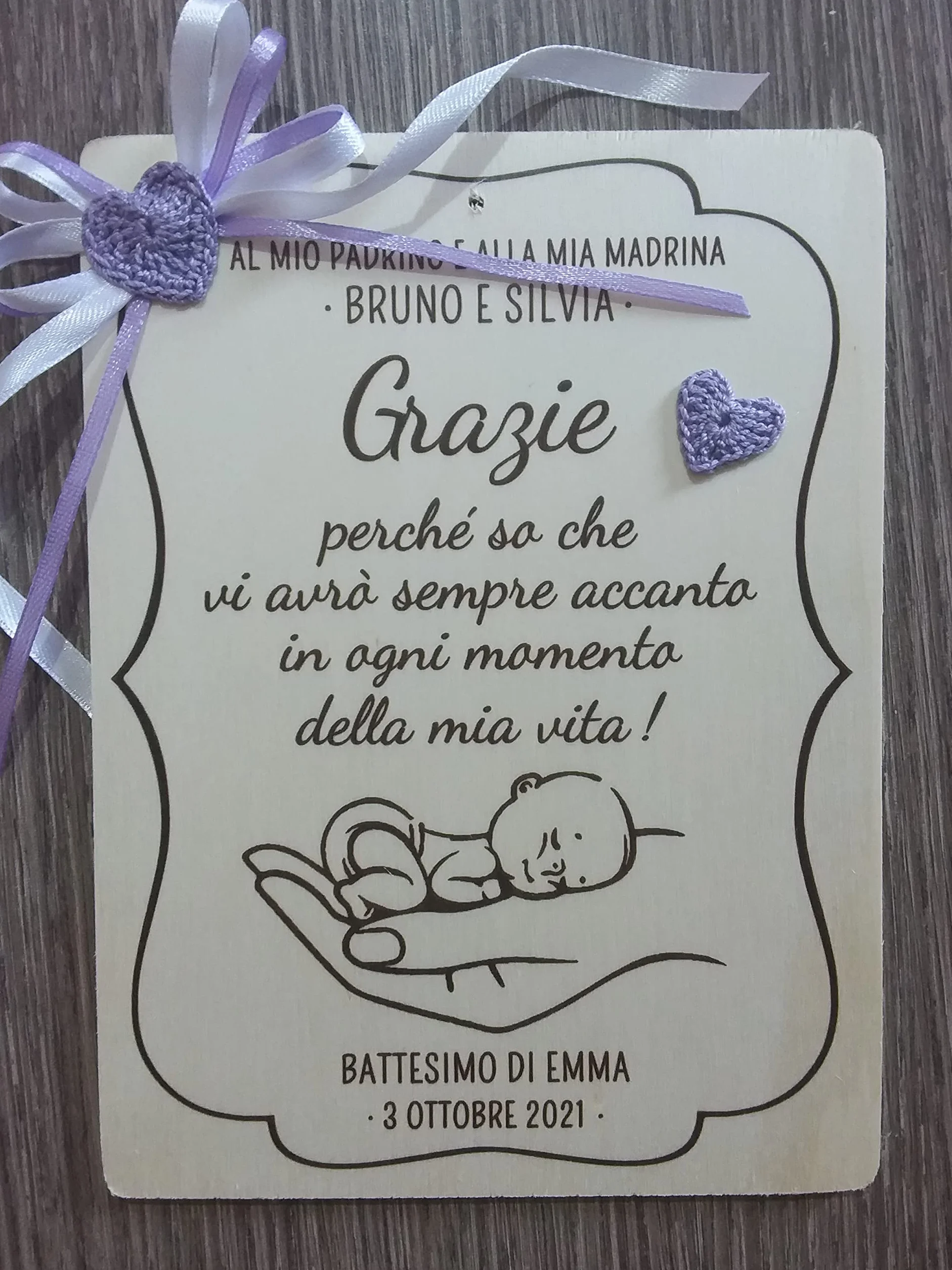 Targa targhetta ricordo per madrina padrino battesimo personalizzata nome e data