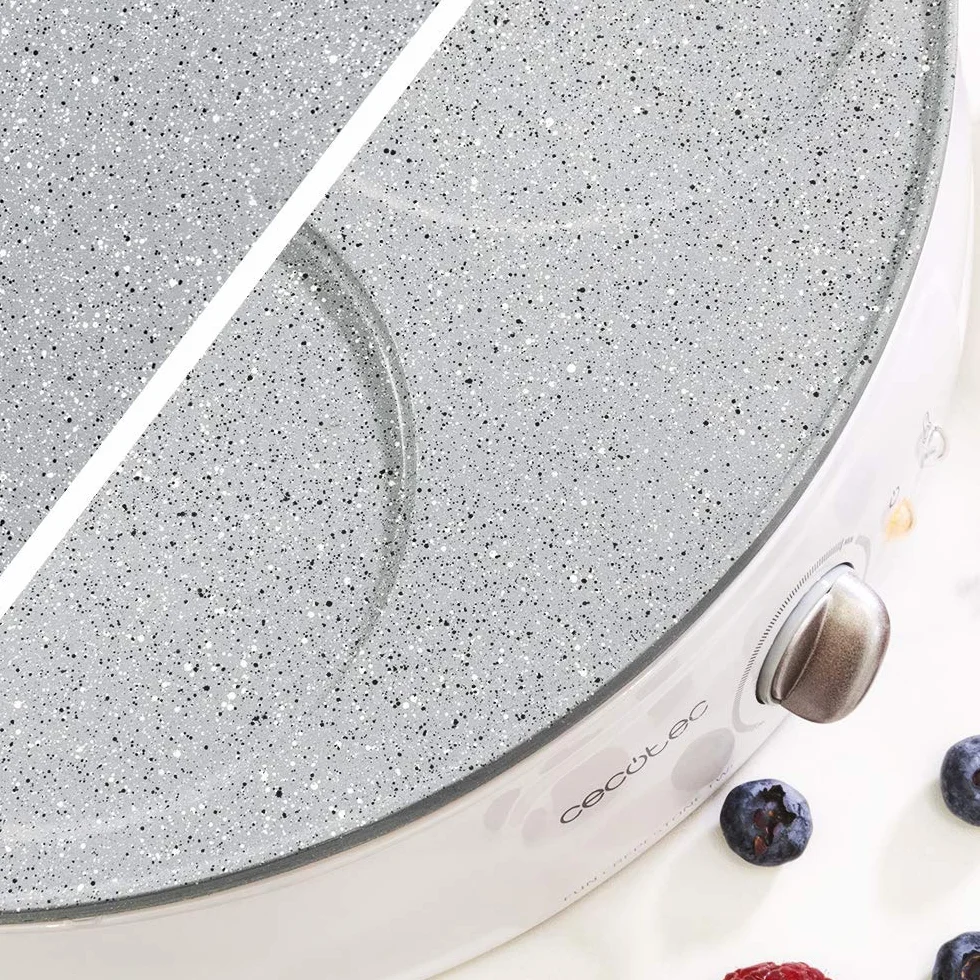Cecotec Crepe Maker Fun Crepe stone Twin. Piastra Reversibile con Copertura Antiaderente RockStone, Termostato Regolabile, 30,5 cm di Diametro, Rullo e Spatola inclusi, 1200 W