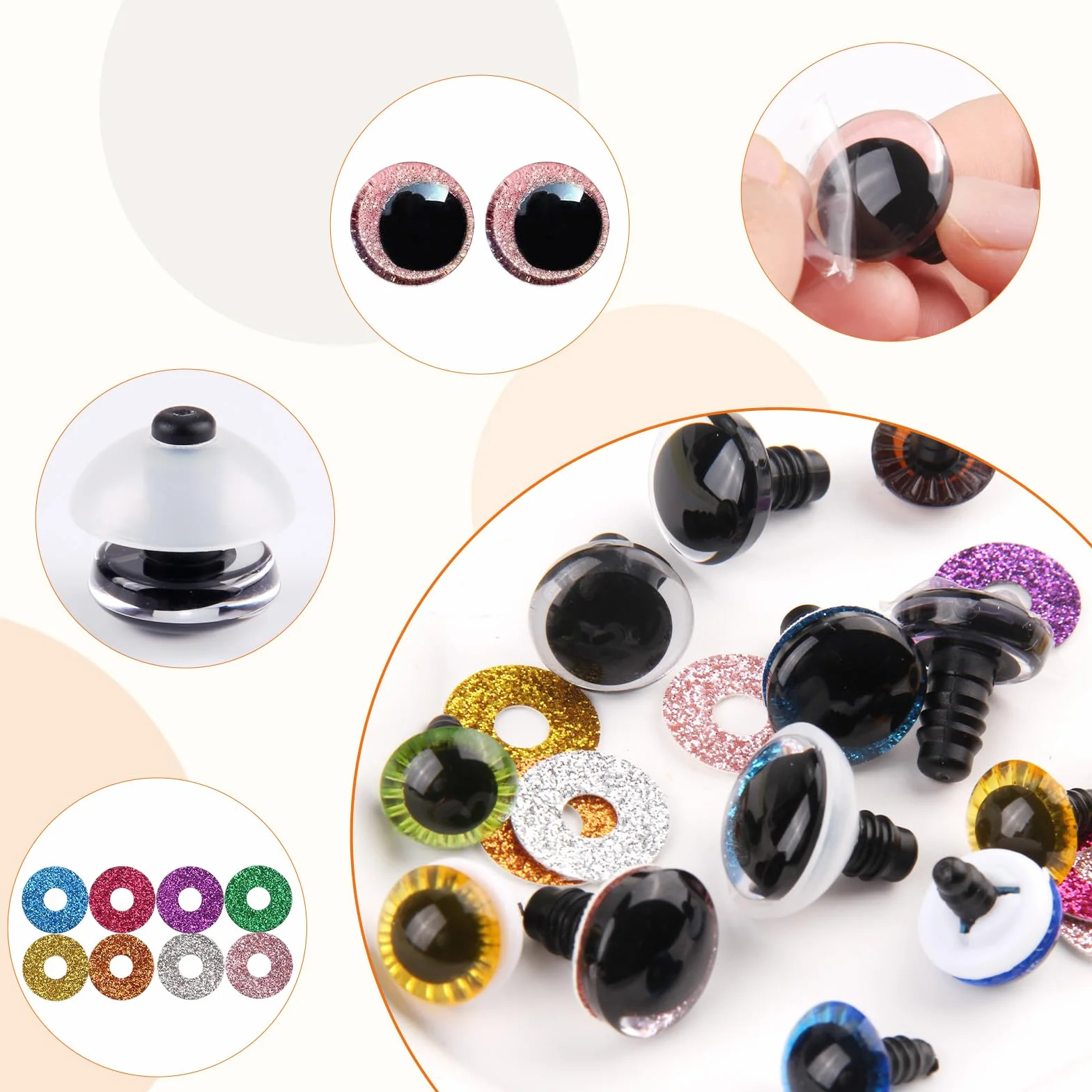 Occhi per Amigurumi 15 mm e 18 mm Occhi per Pupazzi 36 Pezzi Occhi a Bottone in Plastica con Rondella Coloré Occhi Glitterati per Peluche Orsacchiotto DIY Bambole