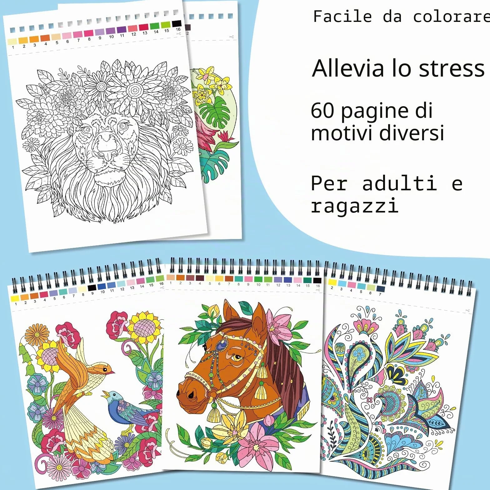 Kalysky 3 libri da colorare con i numeri adulti, libri da colorare per adulti temi-farfalla, animale, fiore,sollievo dello stress, Hobby creativi