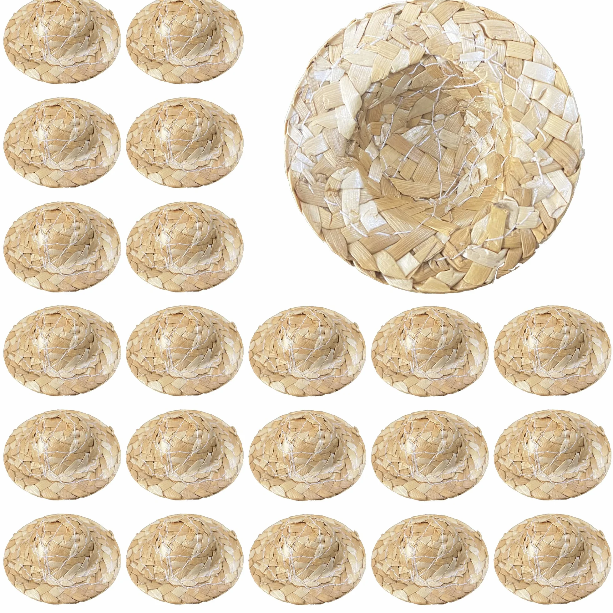 Cayway 30 pz Mini Cappelli di Paglia in Miniatura Artigianale, Mini Chapeaux de Paille pour Maison , Jardin Féerique