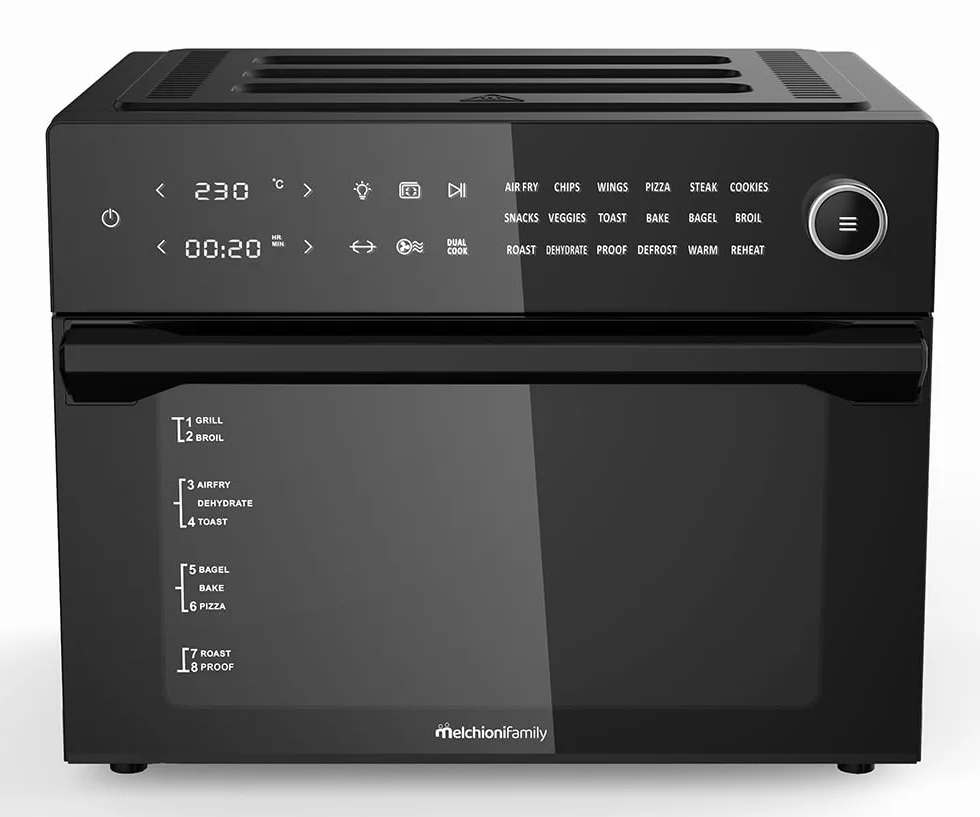 Melchioni Family Friggitrice ad Aria BENEDETTA 30 litri Display Digitale Dual Cook Air Fryer 18 Programmi 30-230° Timer 12h Nero Ricondizionato