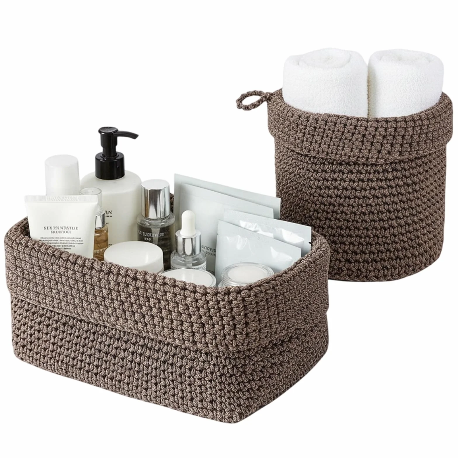 Set di 2 Cestini Intrecciati per Organizzare, Cesto in Corda di Cotone, Impilabile Organizer, Ceste Portaoggetti per Bagno,Cestino Decorativo per Soggiorno,per Cucina, Bagno, Camera da Letto (Marrone)