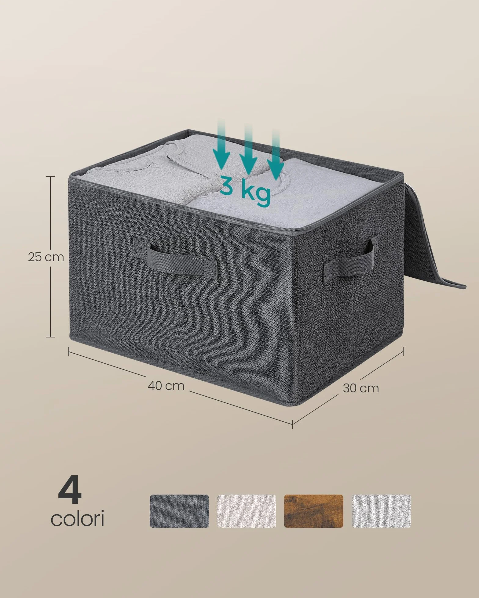 SONGMICS Scatole Portaoggetti con Coperchio Pieghevoli Set di 3 40x30x25 cm Tessuto non Tessuto Grigio Ardesia