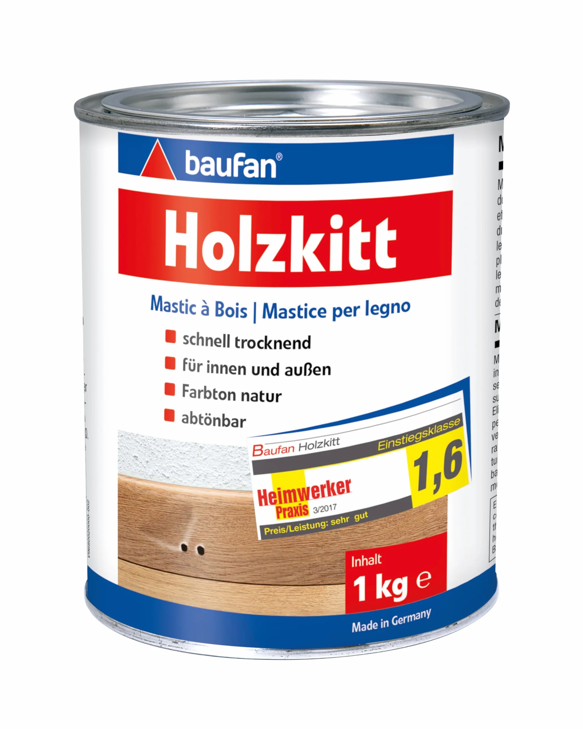 Baufan Stucco per legno 1kg | per interni ed esterni | colore naturale | tingibile | asciugatura rapida | senza solventi