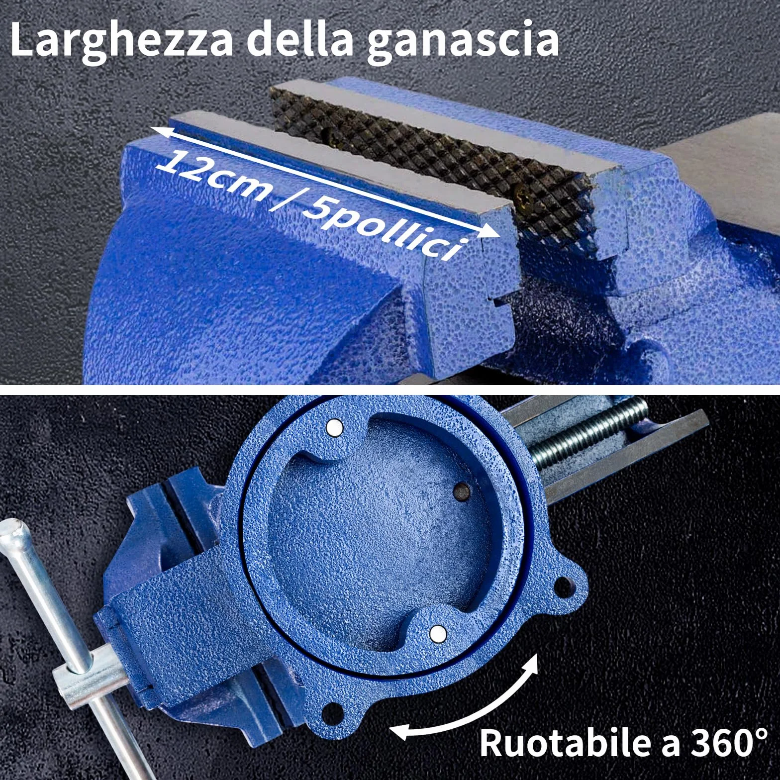 HYCHIKA Morsa da Banco 5 Inch 125 mm, 360° Girevole, Morsa da Tavolo per La Lavorazione Del Legno e Dei Metalli Foratura