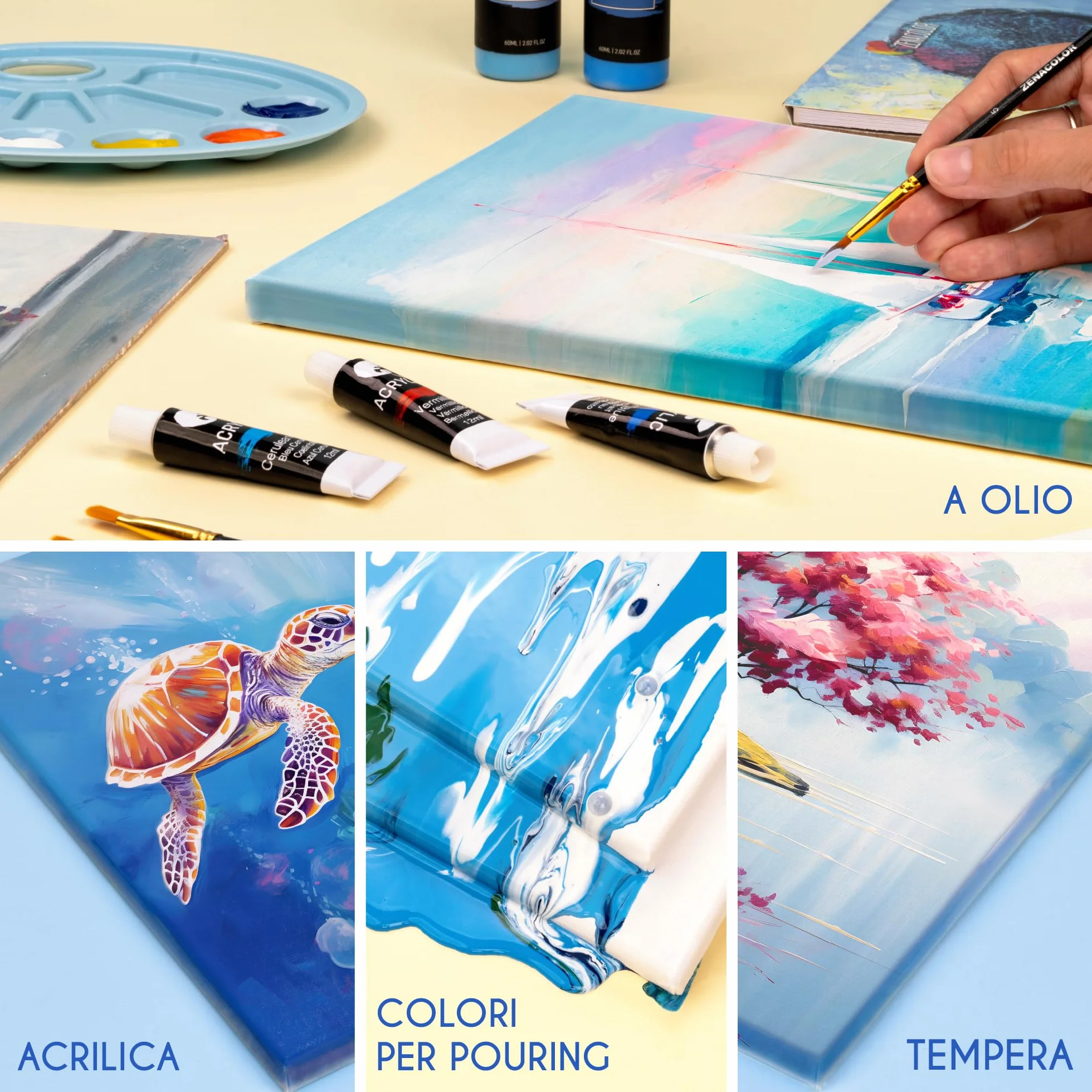 Zenacolor Set di 5 Tela per Dipingere 50x70 - Telaio di Legno 100% Cotone 340GSM - Tele per Dipingere per Colori Acrilici Pittura, Ad Olio, Tempera - Canvas Grandi Dimensioni per Artisti