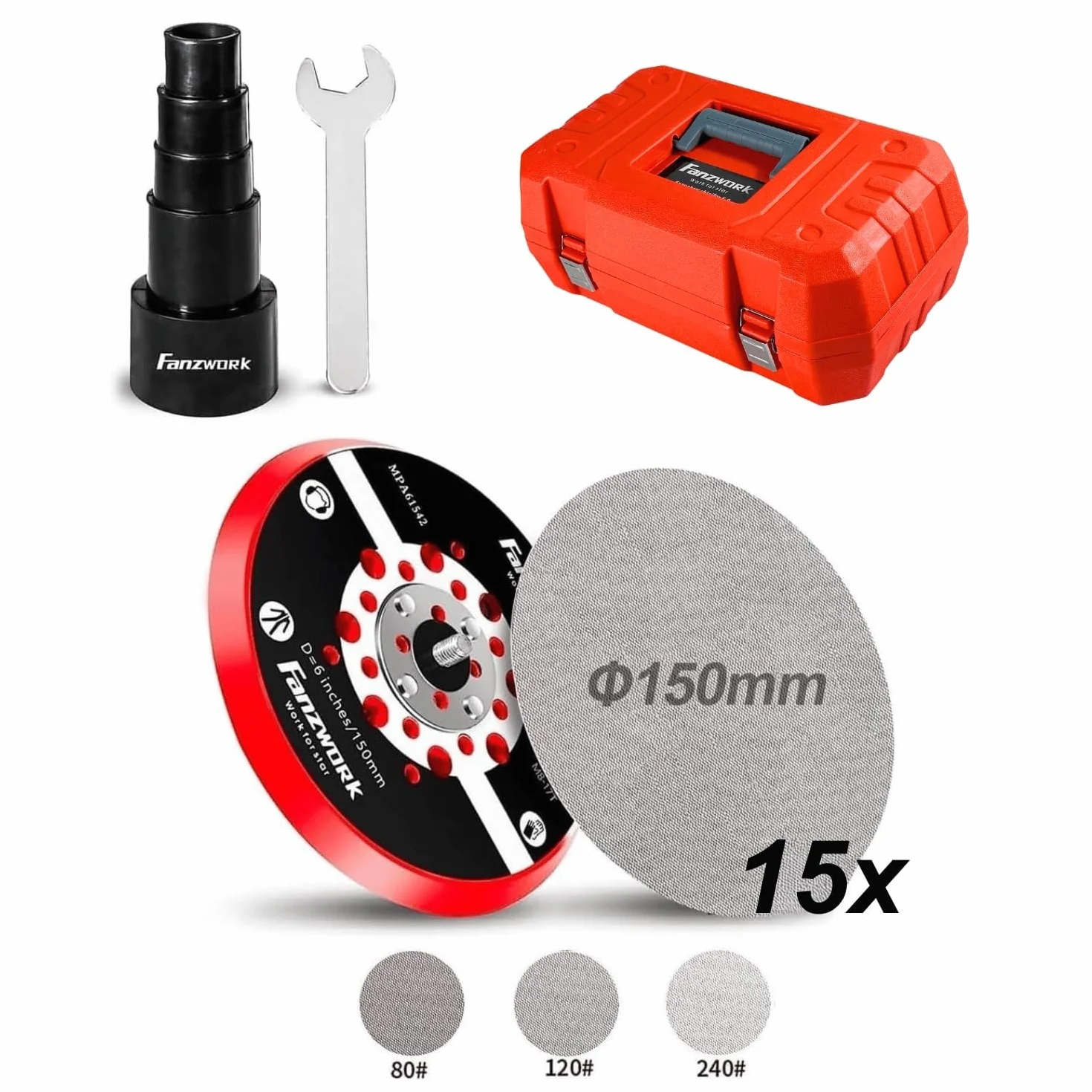 FANZTOOL Levigatrice Orbitale Senza Spazzole 350W 150mm 5,0mm 7 Velocità 18 Dischi Abrasivi Valigetta
