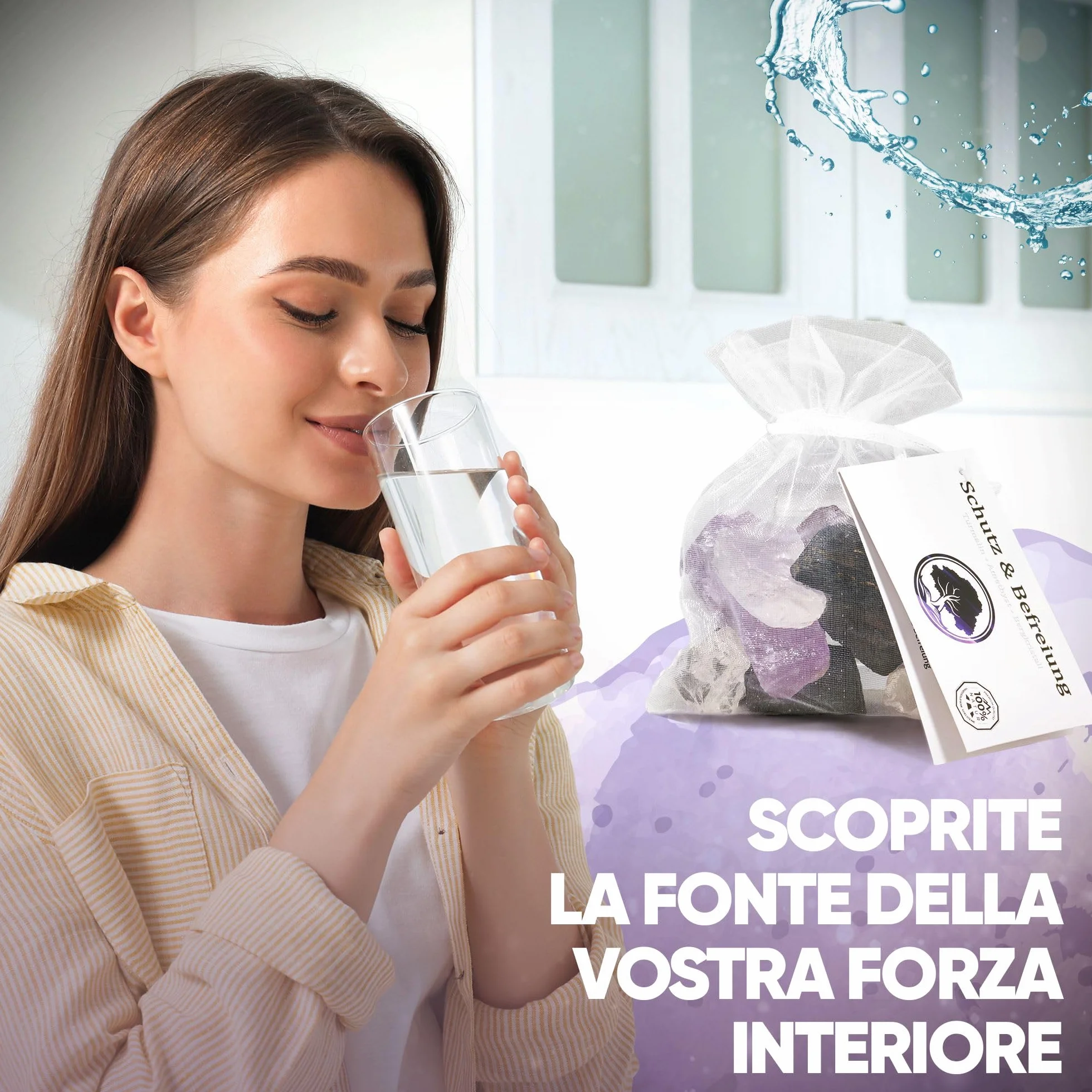 Set di pietre curative autentiche: Cristallo di rocca, Tormalina, Ametista