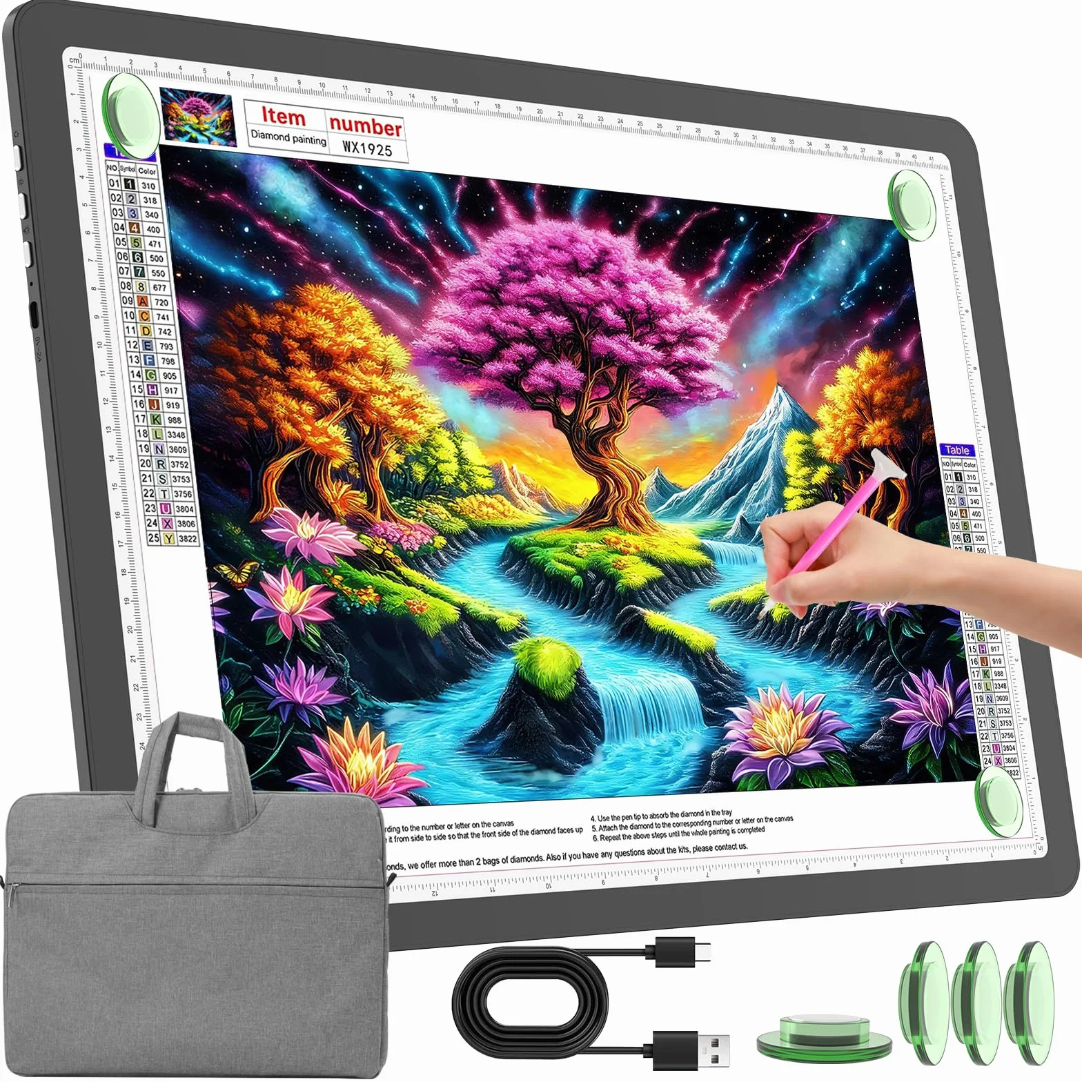 TOHETO Tavolo luminoso A3 con tasca per pittura con diamanti, scatola luminosa ricaricabile ultra luminosa per disegnare, pad luce LED ricaricabile per disegnare, piastra luminosa senza fili (nero)