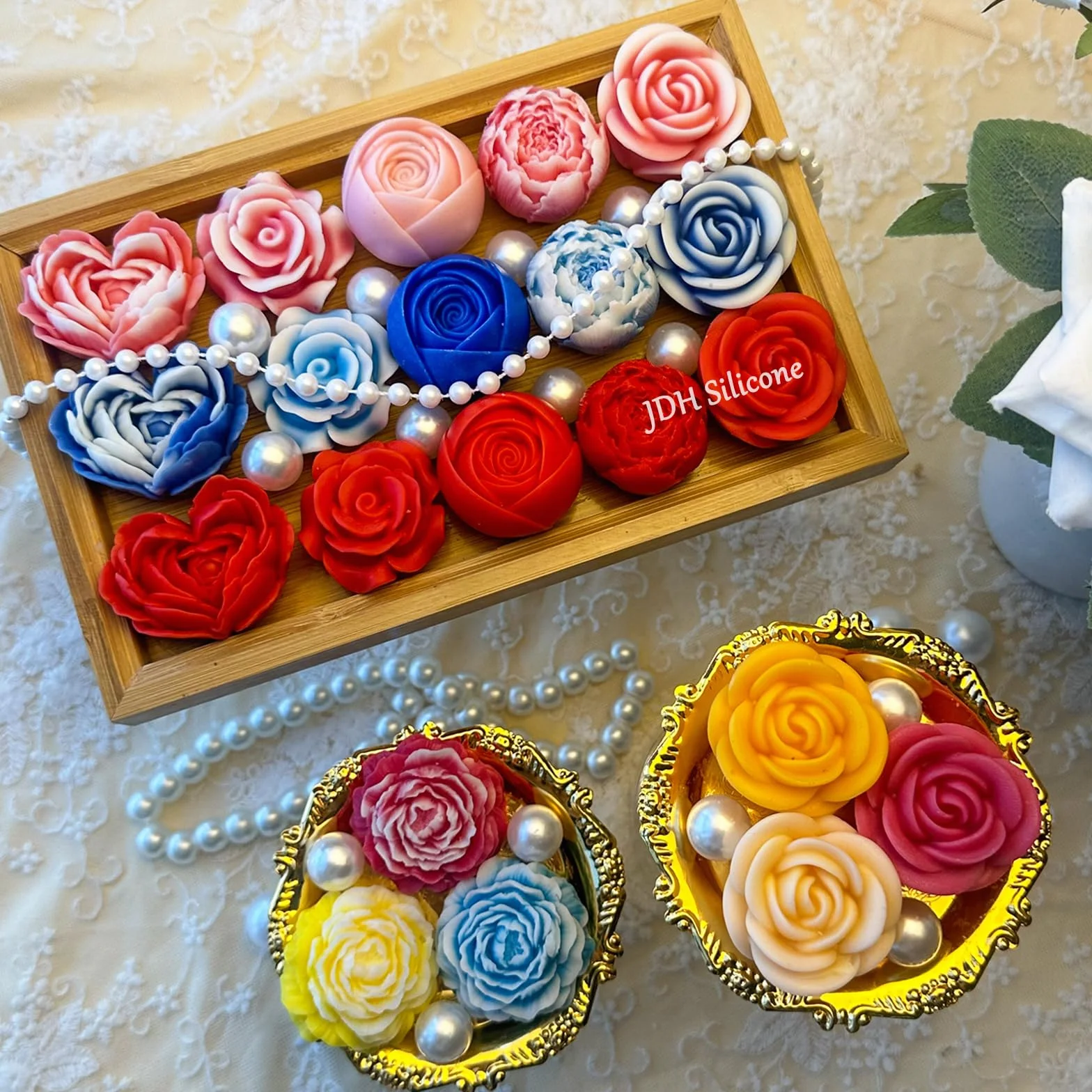 Stampi per Candele In Silicone, 6 Pezzi stampo candele stampi In silicone Per Fiori,Fiore Di Fondente Stampo a Forma,Silicone Per Fiori di Rose per Torta Cioccolato Sapone Candela Ice Cube