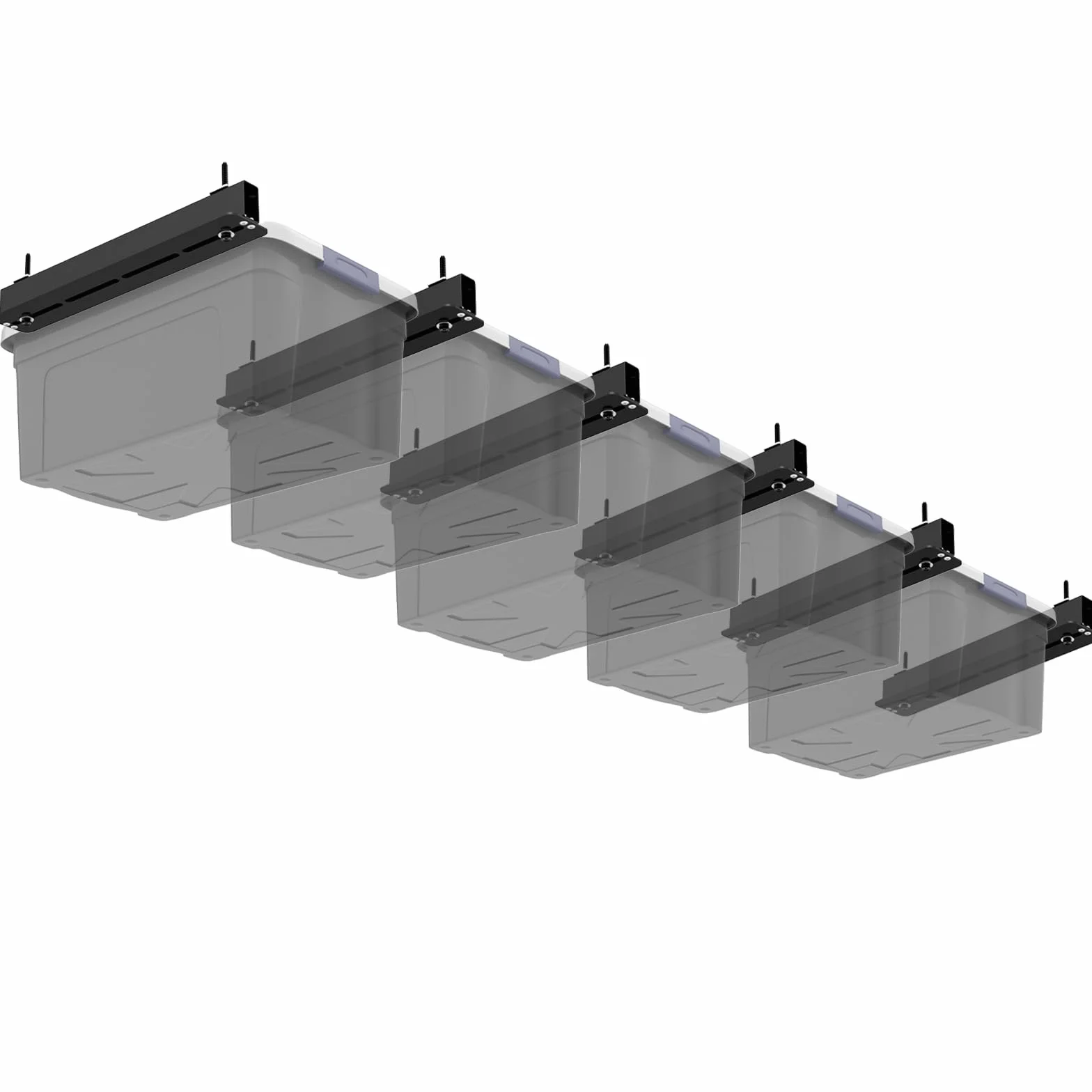 6 Pack Overhead Storage Bin Rack, Ceiling Racks for Utility Bins Organization, Heavy Duty Rack Ceiling Garage Storage for Supports Most Bins Container (for 5 Bins, Bins are not included)