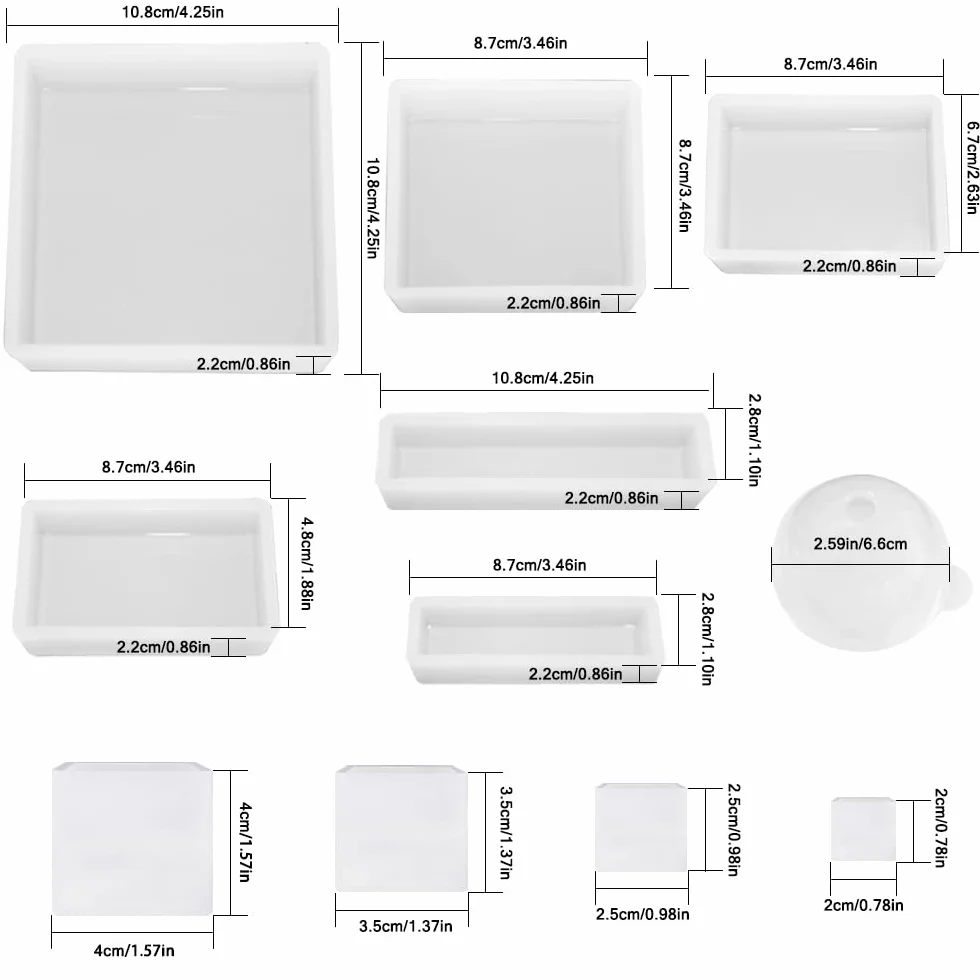 FineGood - 11 stampi in resina epossidica, in silicone, forma quadrata a sfera, per creare fiori, per conservare gioielli e sapone