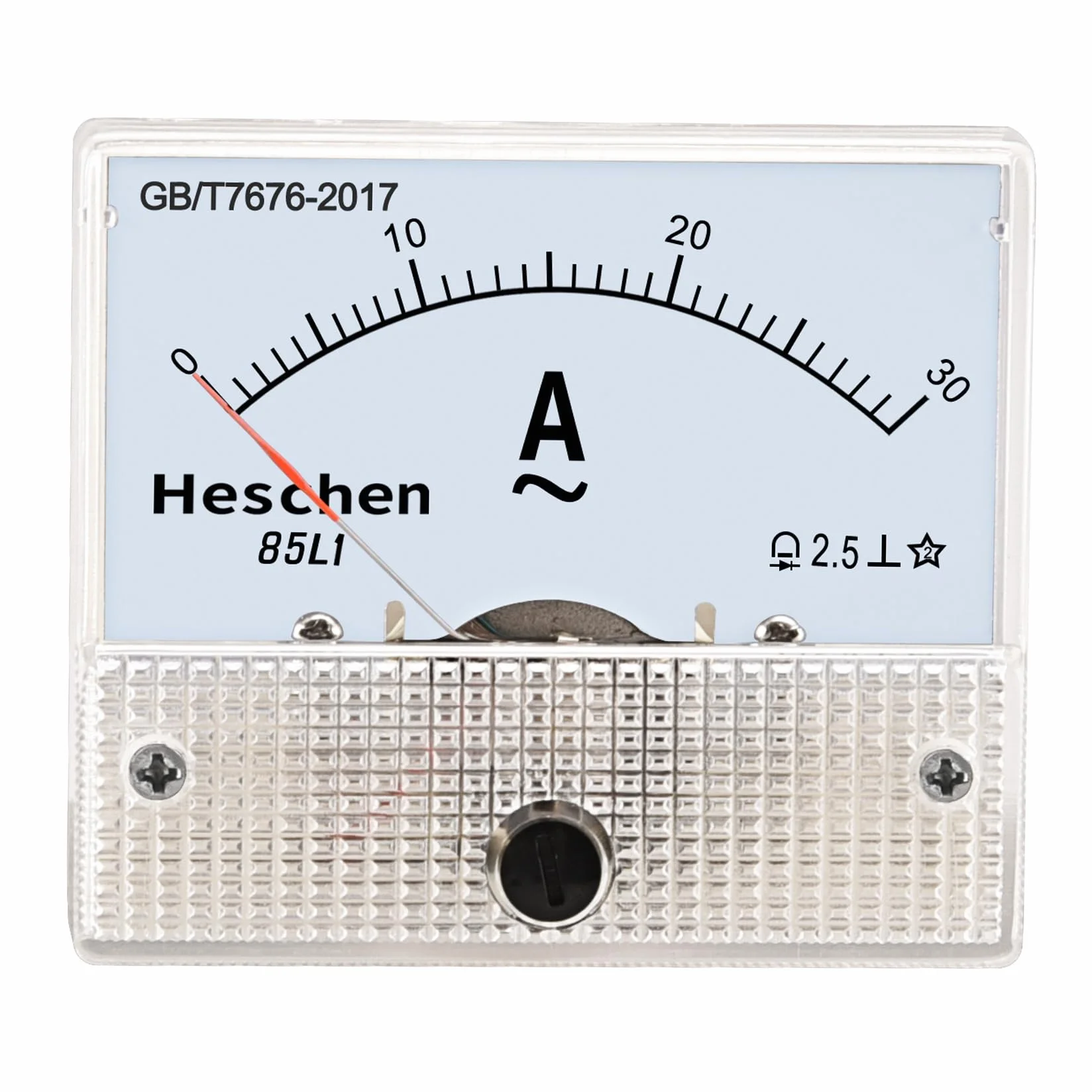 Heschen 85L1-30A - Misuratore di corrente rettangolare a pannello con amperometro AC 0-30A, classe 2,5, colore: Bianco