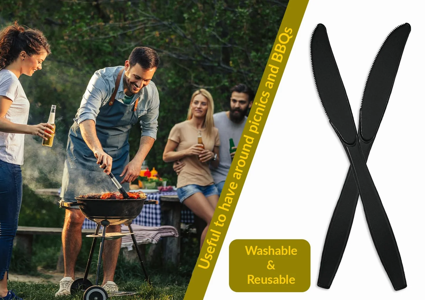 Noir couteaux de table résistants 40 pièces pour BBQ Picnic Camping