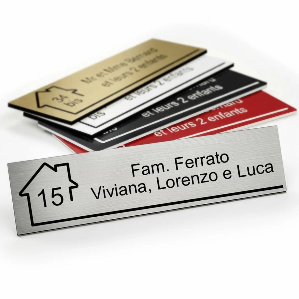 Mygoodprice - Targhetta incisa con nome e numero autoadesiva per cassetta delle lettere, 10 x 2,5 cm, personalizzabile, da 1 a 3 righe, alluminio spazzolato