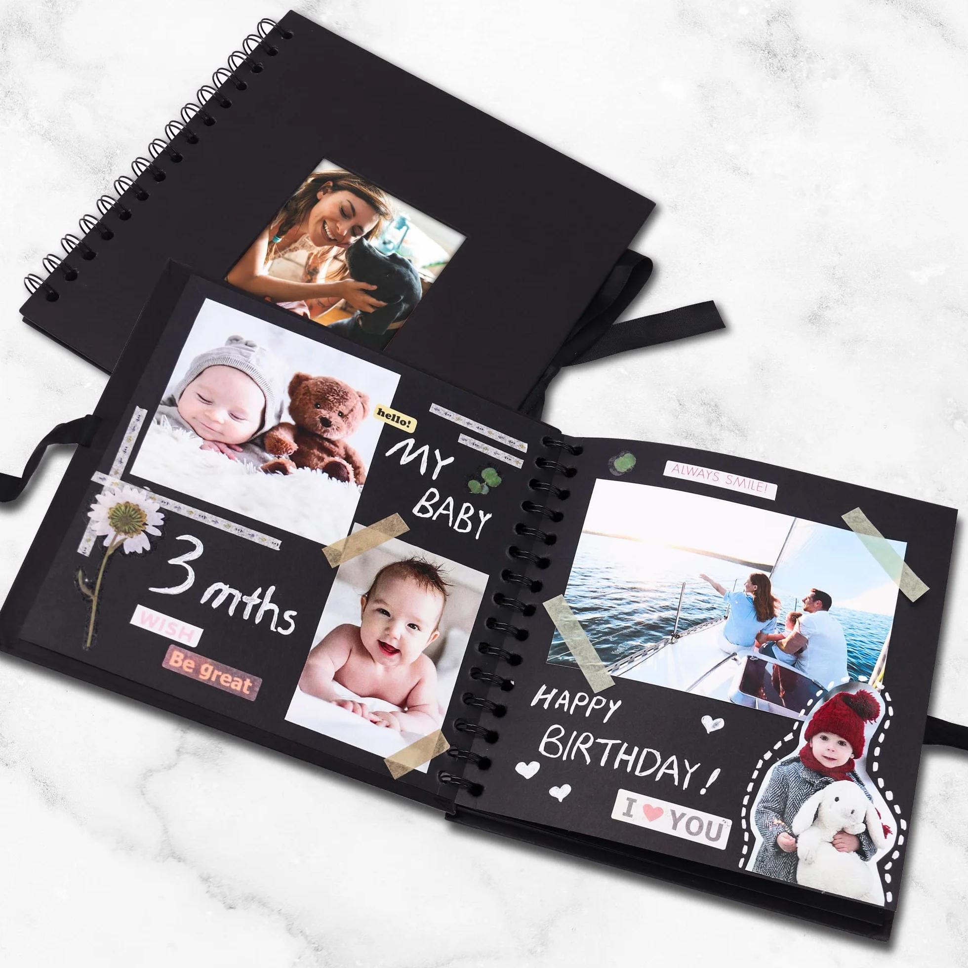 Vienrose Album Fotografico fai da te 20,5 x 20,5 cm Spirale Scrapbooking Album 20 fogli 40 Pagine Nere Scrapbook Personalizzabile Regali Nozze Natale San Valentino Regalo di Anniversario Compleanno