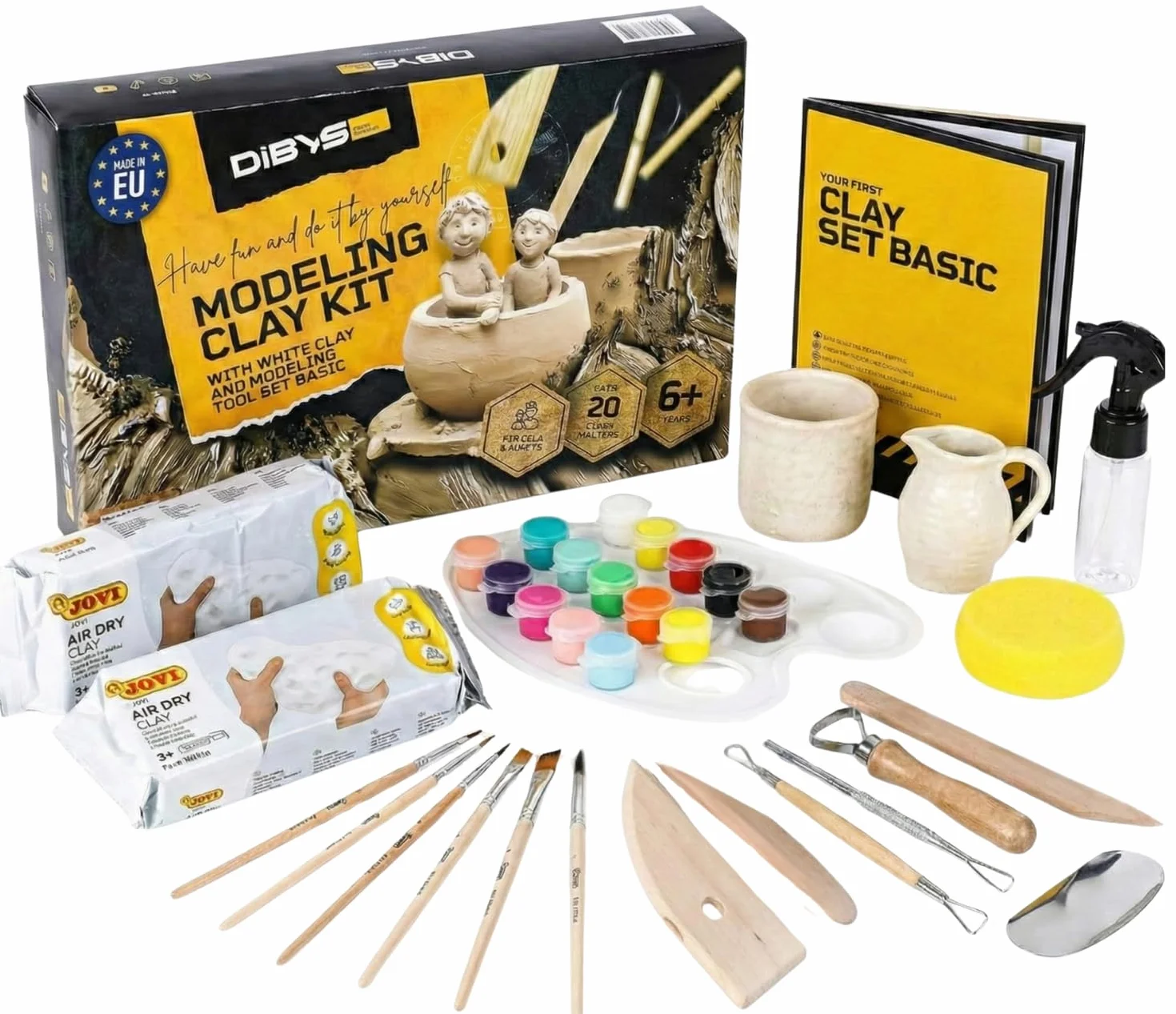 DIBYS Set di Ceramica per la Casa | Kit Completo con Argilla Autoindurente Bianca, Strumenti di Modellazione, Colori e Pennelli | Hobby Creativo Fai da Te | Idea Regalo