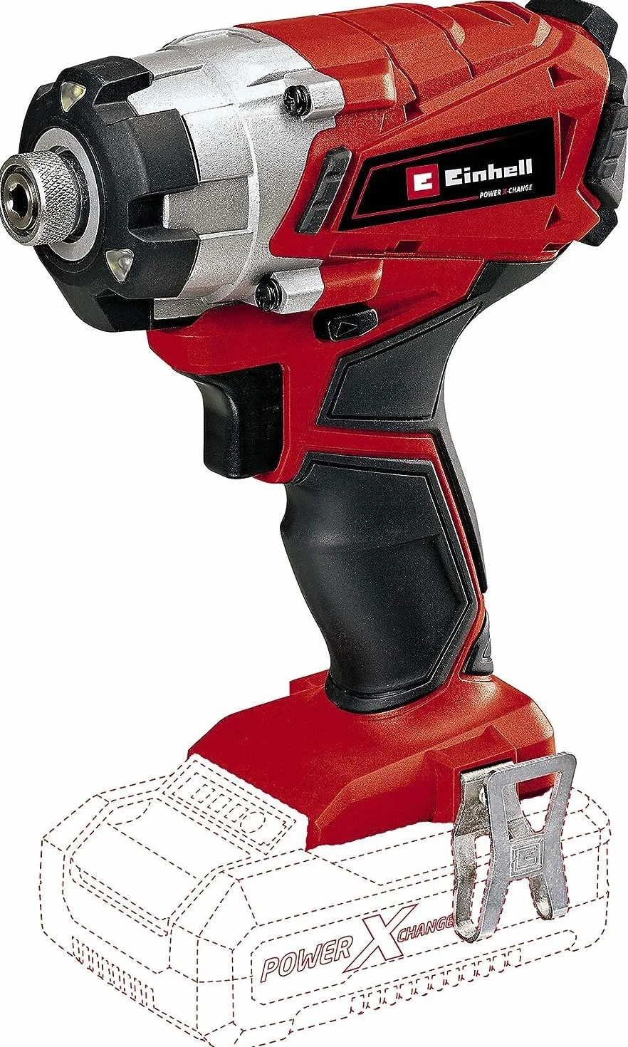 Einhell TE-CI 18/1 Li-Solo Avvitatore a impulsi a batteria Power X-Change (18V, giri al min. 0-2300, torsione 140Nm, attacco bits esagonale, 3 luci, senza batteria e caricabatteria)