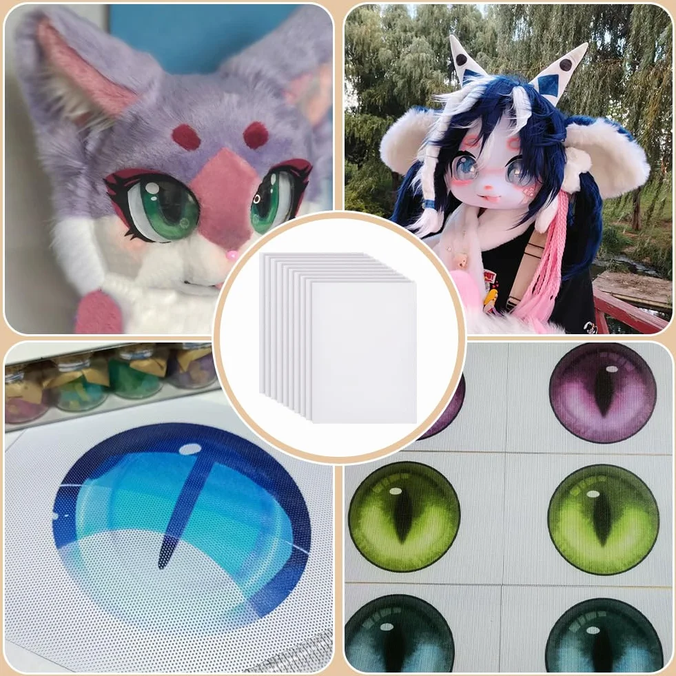 BENECREAT 10 Fogli Fursuit Eye Mesh, 30x22cm Maglia Stampabile Impermeabile Bianco Rete Antipolvere PVC per Cosplay Furries, Sculture, Fursuits, Produzione Artigianale