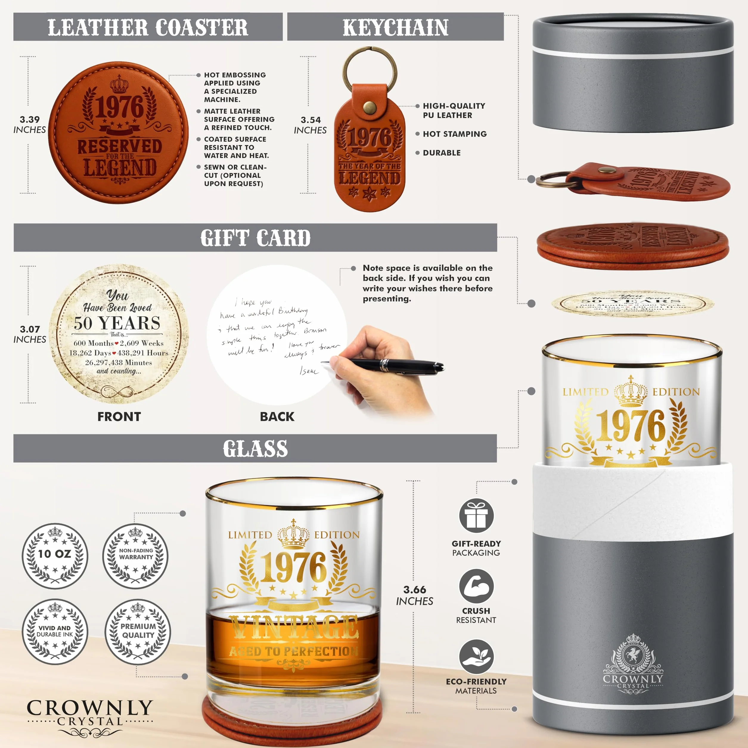 CROWNLY CRYSTAL Bicchiere Whisky 50 Anni Regalo Uomo Compleanno Calice Vintage Degustazione Rum Amaro
