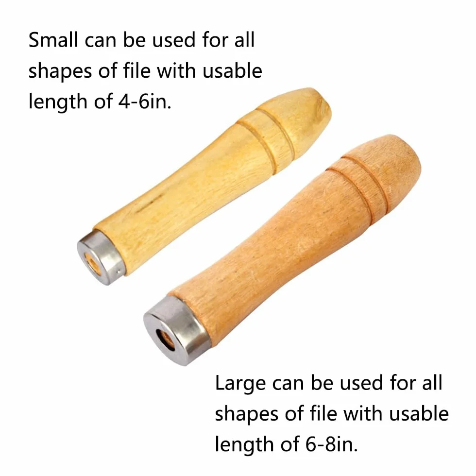 5 manici in legno per file con robusti collari in metallo, lunghezza 110 mm, adatti per lime da 15,2 a 20,3 cm di diverse forme