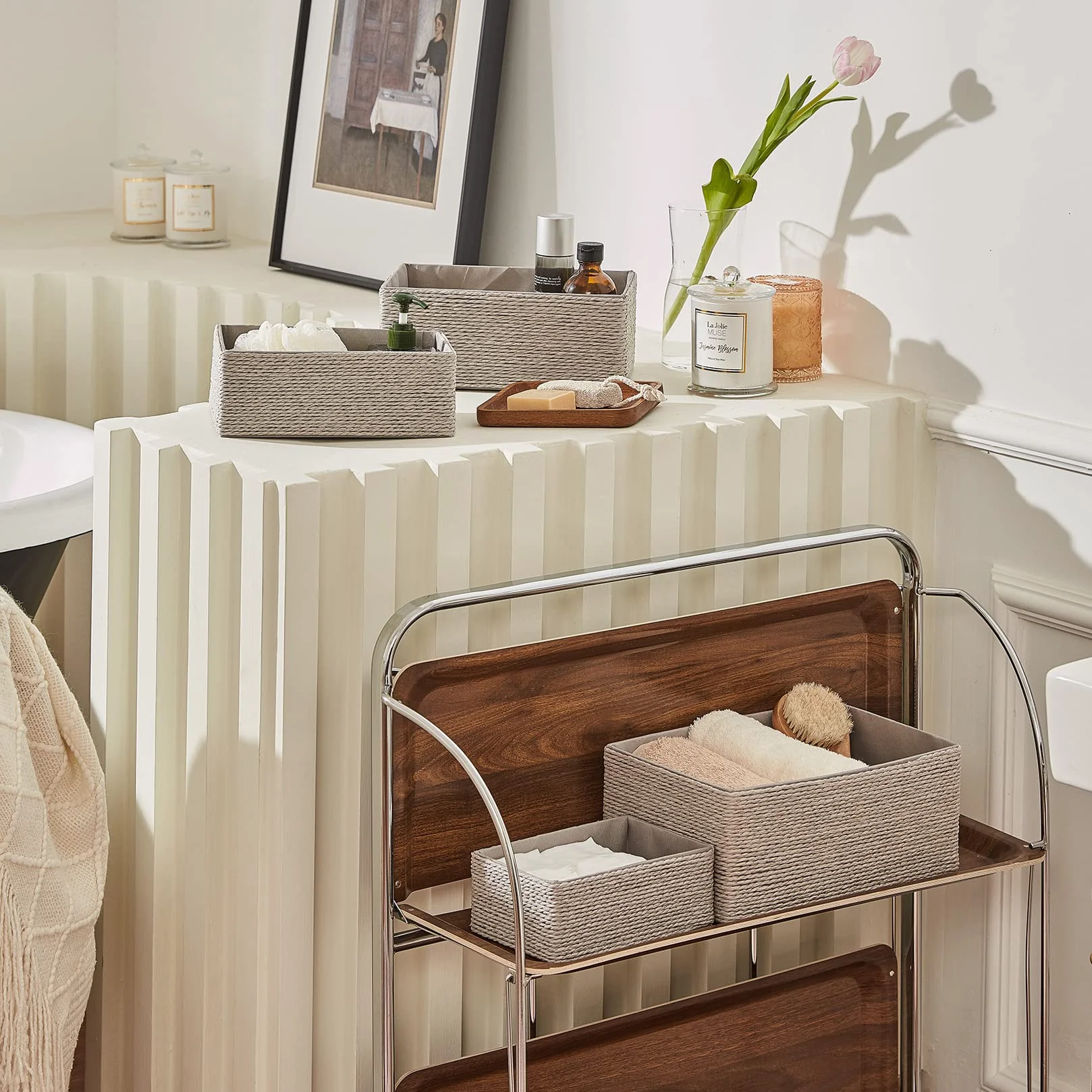 LJM Cesti Organizzatori Set di 4 per Armadi e Cassetti Grigio Contenitori a Cubo Impilabili per la Casa e l’Ufficio Contenitore Cosmetico Scrivania