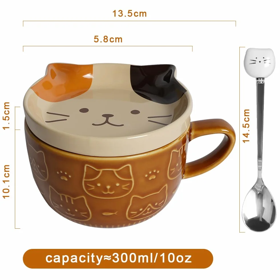 HOTUT Tazza Gatto Caffe Set Ceramica Kawaii, Set di Tazze da Caffè con Coperchi