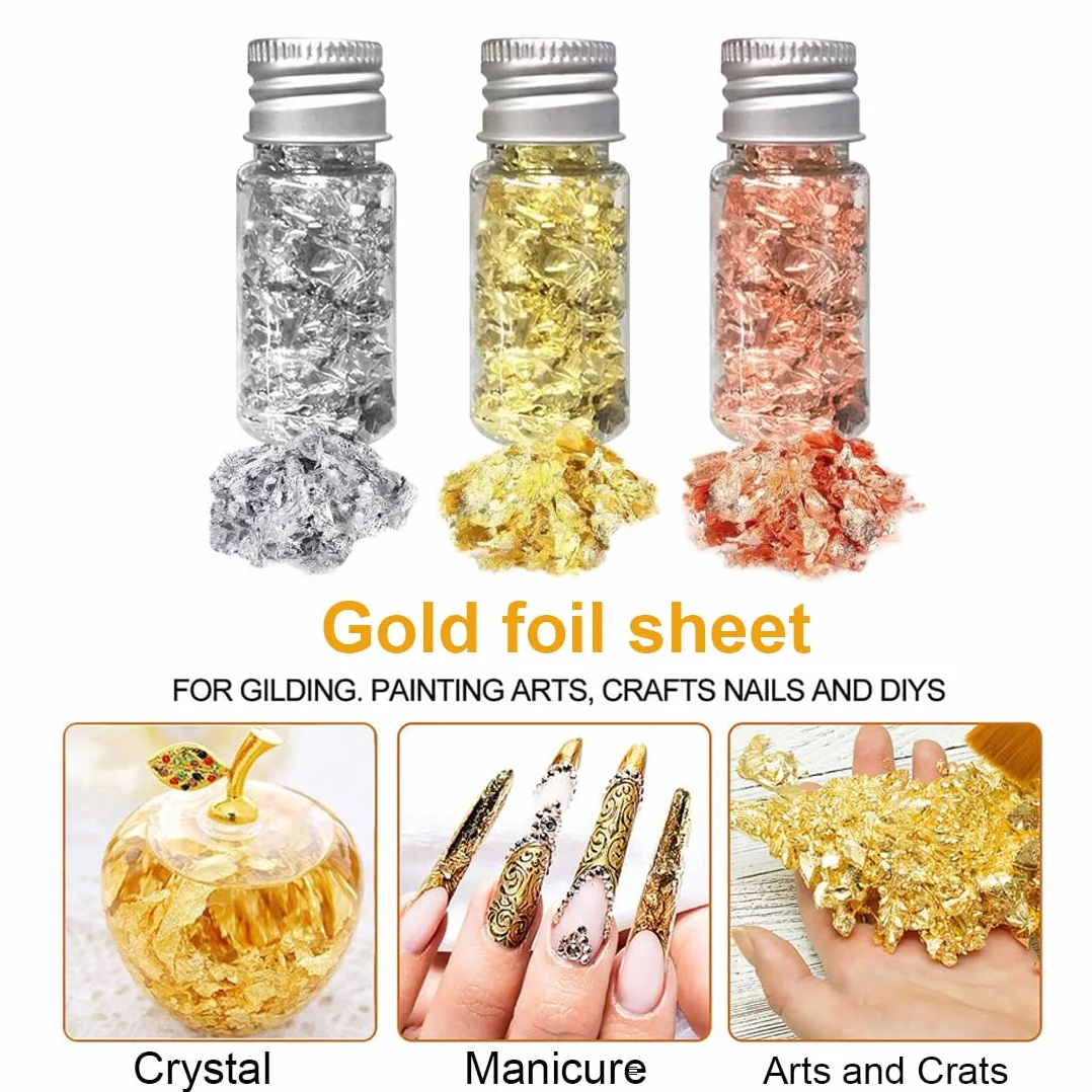 EIHI 3 Bottiglie Oro Commestibile Foglia D'Oro Per Decorazione Torte Fai Da Te - Pellicola Decorativa Per Artigianato Con Clip E Pennello