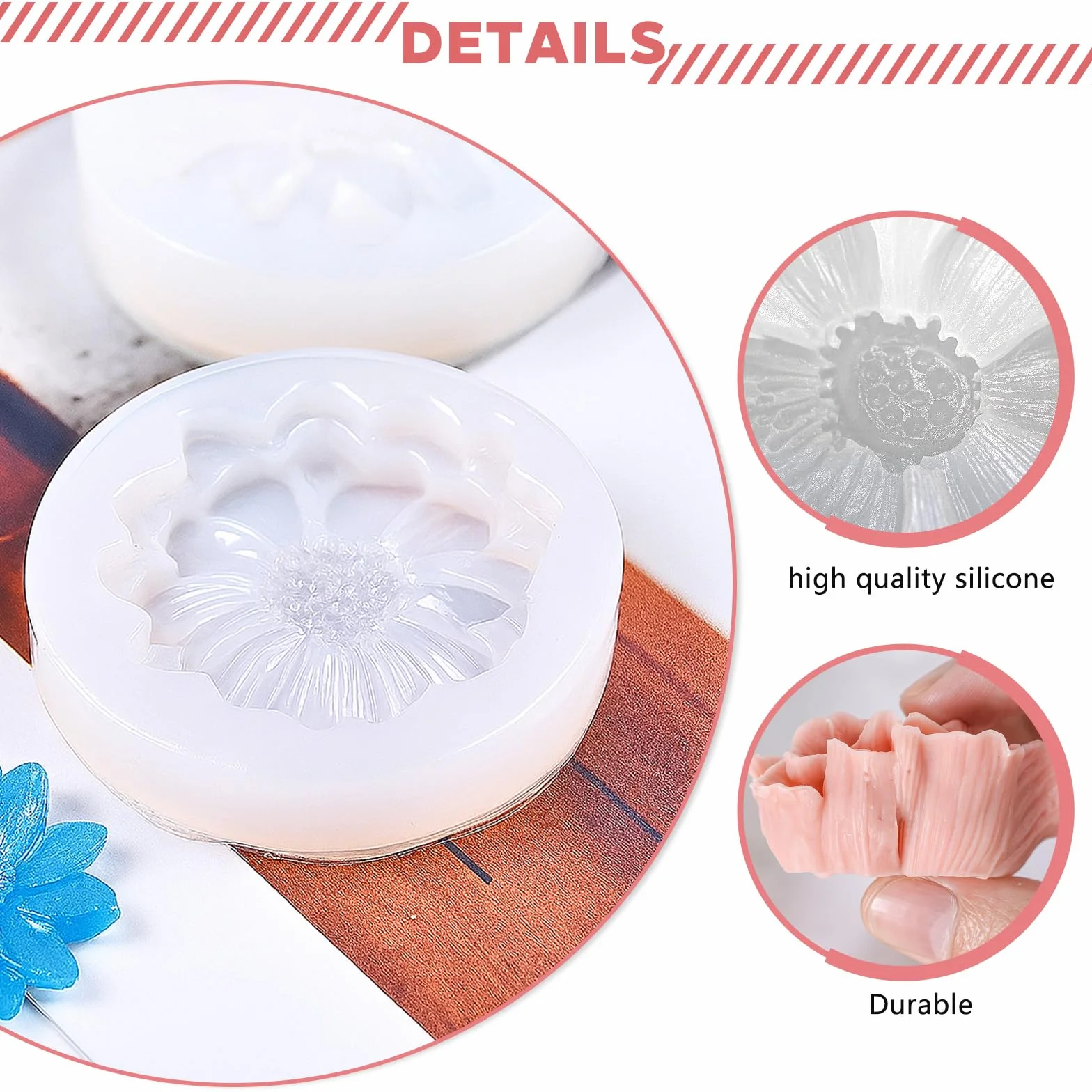 4 pezzi stampi in silicone per la colata di candele stampi, silicone margherita per la colata di fiori 3D, per candele margherita e loto per la colata stampo per candela in silicone