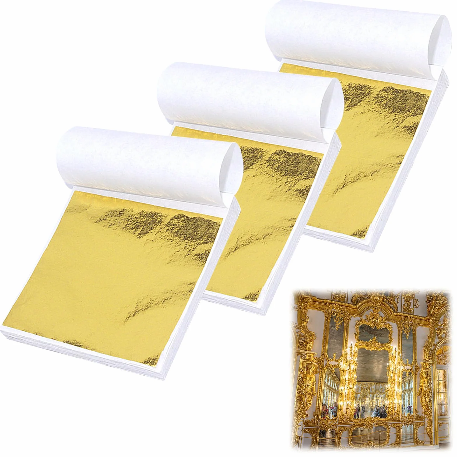 300 Fogli di Foglia Oro 9cm x 9cm Foglia Oro Decorazione per progetti artistici, Decorazioni Artigianali, dorature, Mobili, Tappezzeria,Pittura
