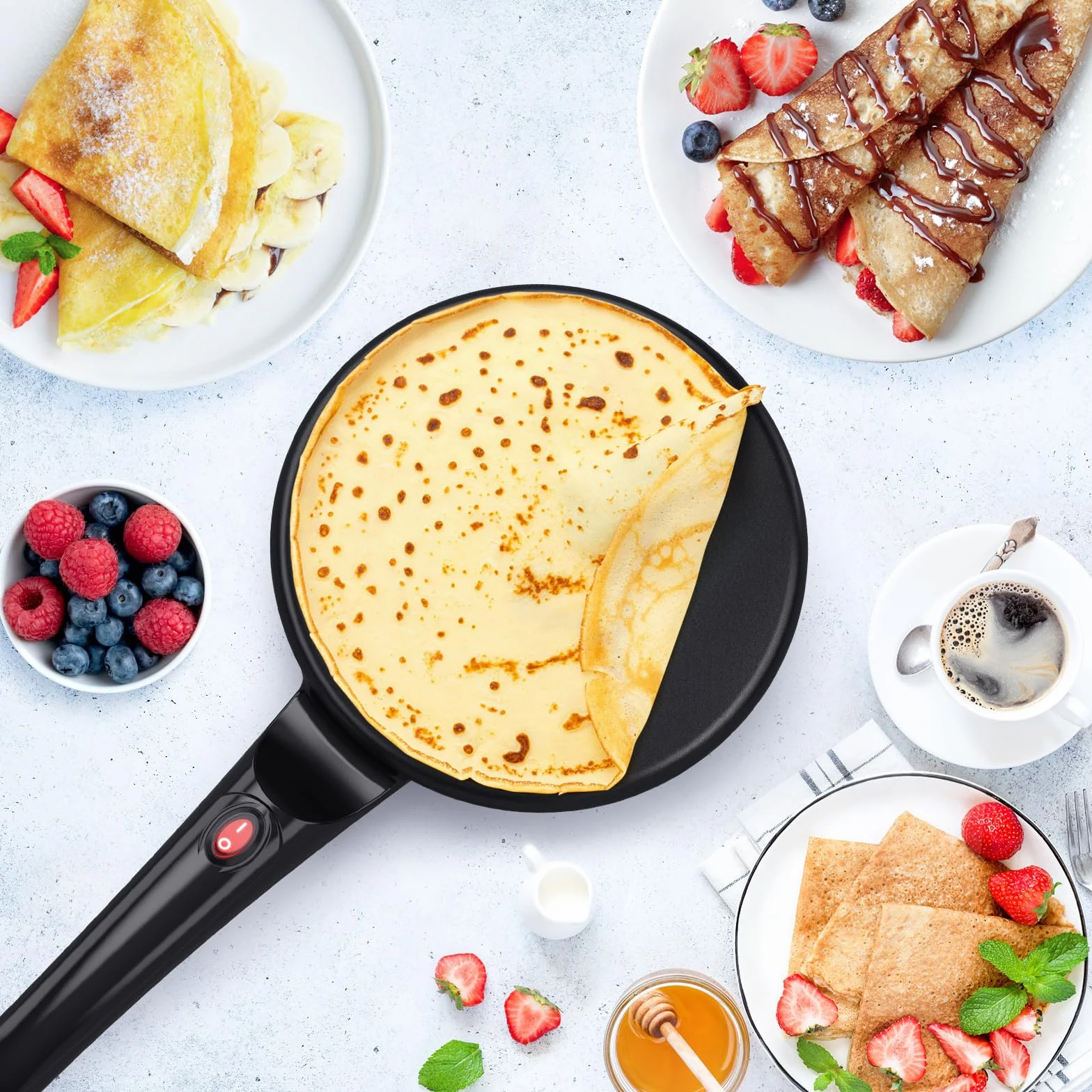 SNAILAR Crepiera Elettrica con Manico, Crêpes Maker Antiaderente, Piastra Crepes Macchina Portatile 800W per la Casa, Diametro 20 cm