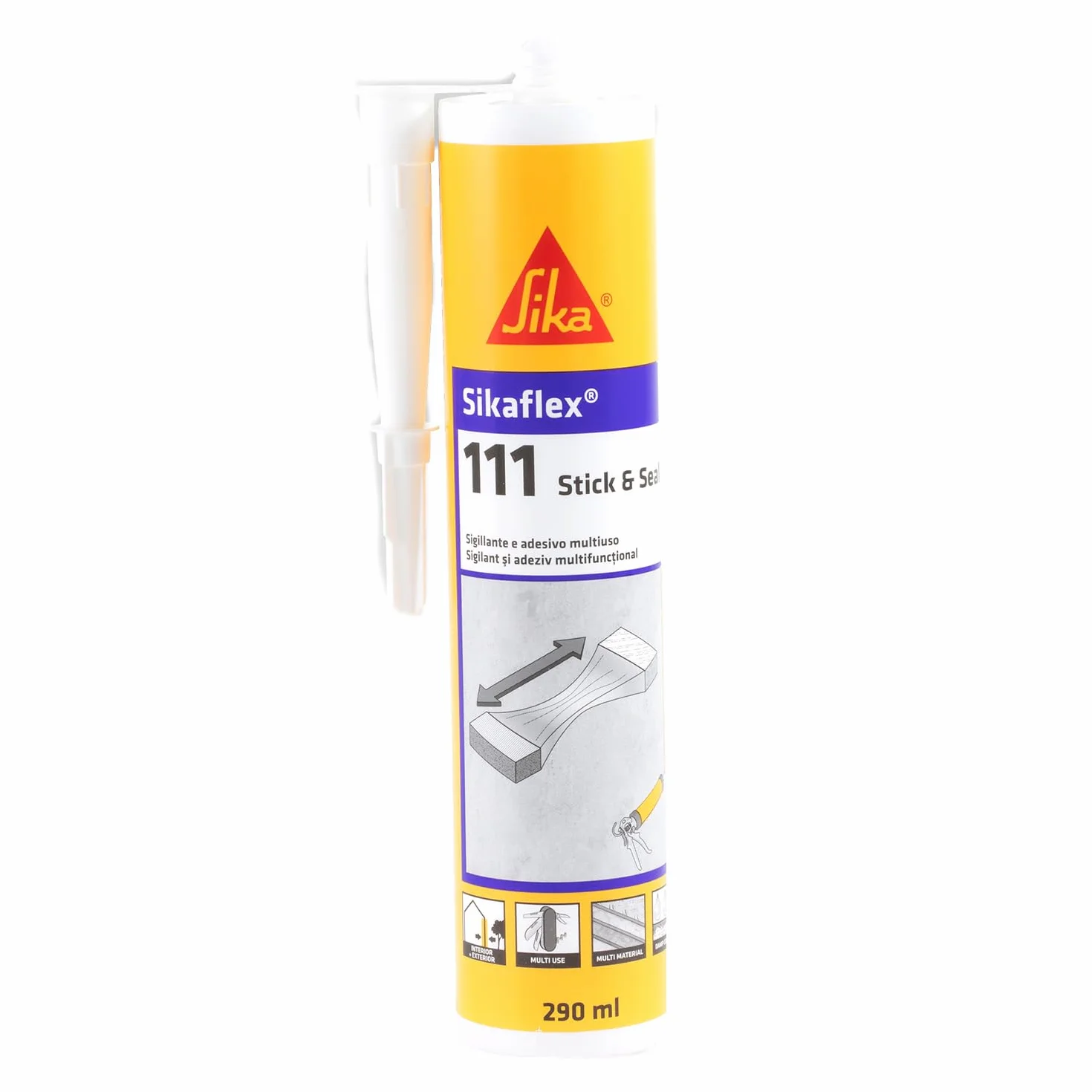 SIKA - Sigillante adesivo multiuso - Sikaflex-111 Stick & Seal, Grigio - Ideale per esterni, resistente e flessibile - La soluzione pronta all'uso per ogni fissaggio - 290ml