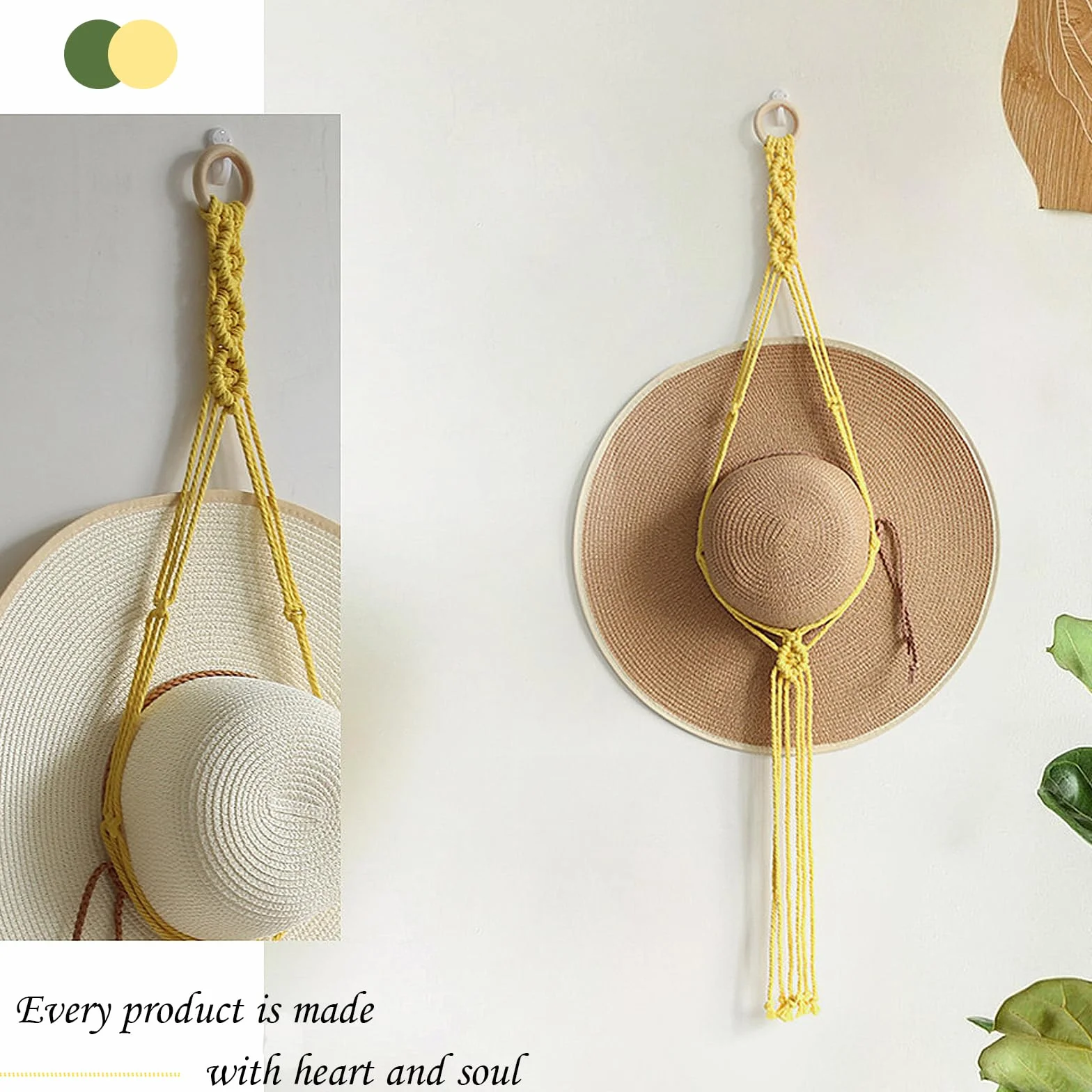 Ganci per Cappelli in Macramè Tessuto a Mano, Supporto da Parete per Cappello Cowboy Fedora, Organizer Appendiabiti