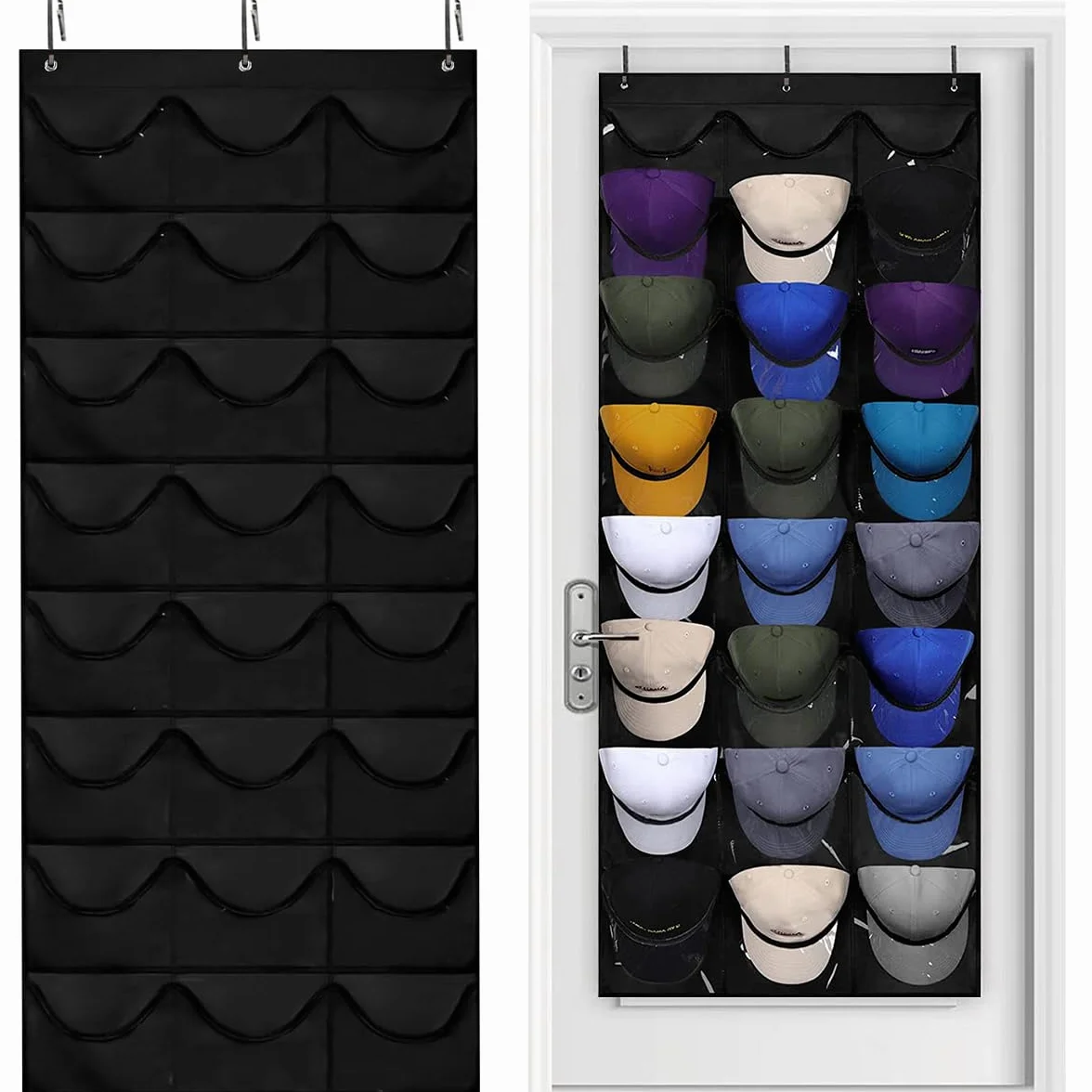 Supporto per cappelli da baseball doppio strato pieghevole 24 tasche nero