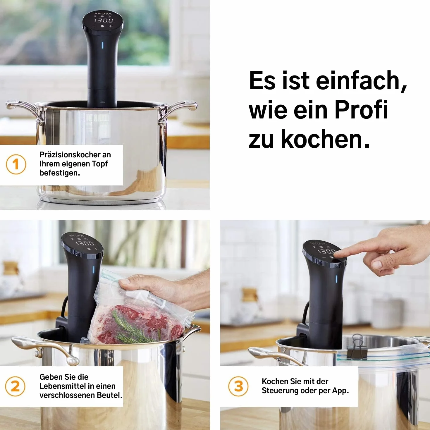 Anova Precision Cooker Nano 2.0, [AN400-EU00], WiFi, 100 Watt, Spina di tipo C per utilizzo in EU, Bluetooth, Piccolo, Nero