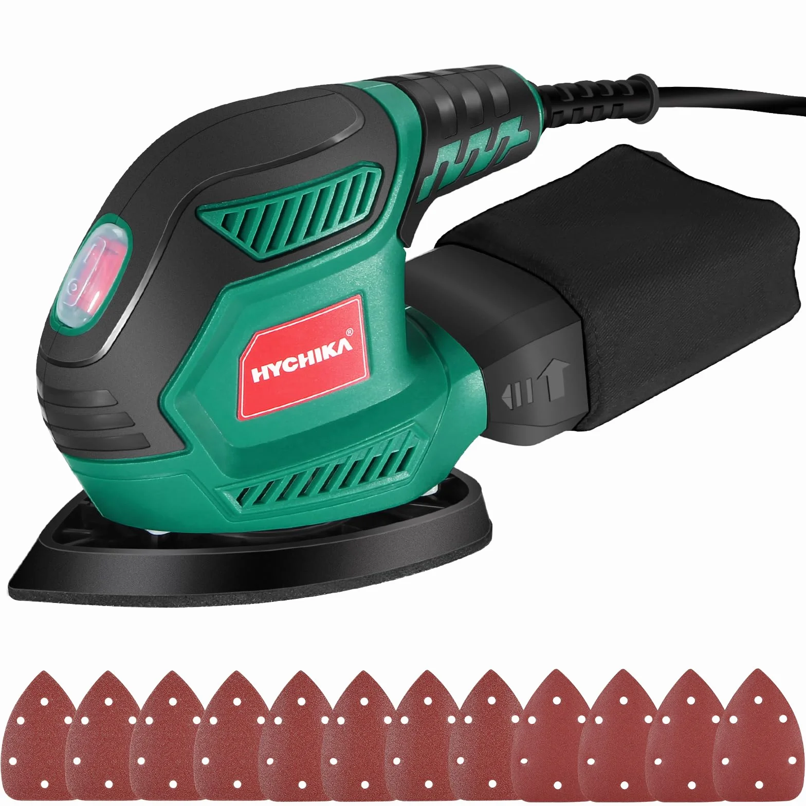 HYCHIKA Levigatrice Mouse 200W 14000RPM con Raccolta Polvere 12 Carte Abrasive per Legno Metallo
