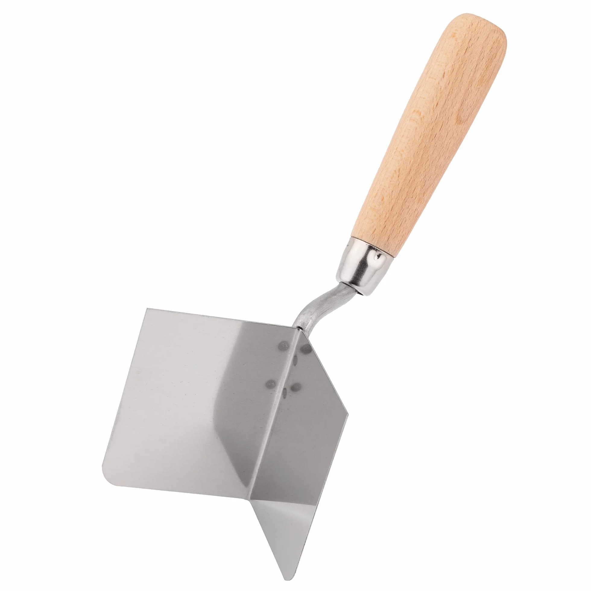 Mivos Cazzuola Angolare Esterna 80 x 60 mm in Acciaio Inox - Spatola Angolare per Stucco per Angoli Esterni - Manico in Legno - Spatola Antiruggine - Angolo di 90° - Prodotto in UE