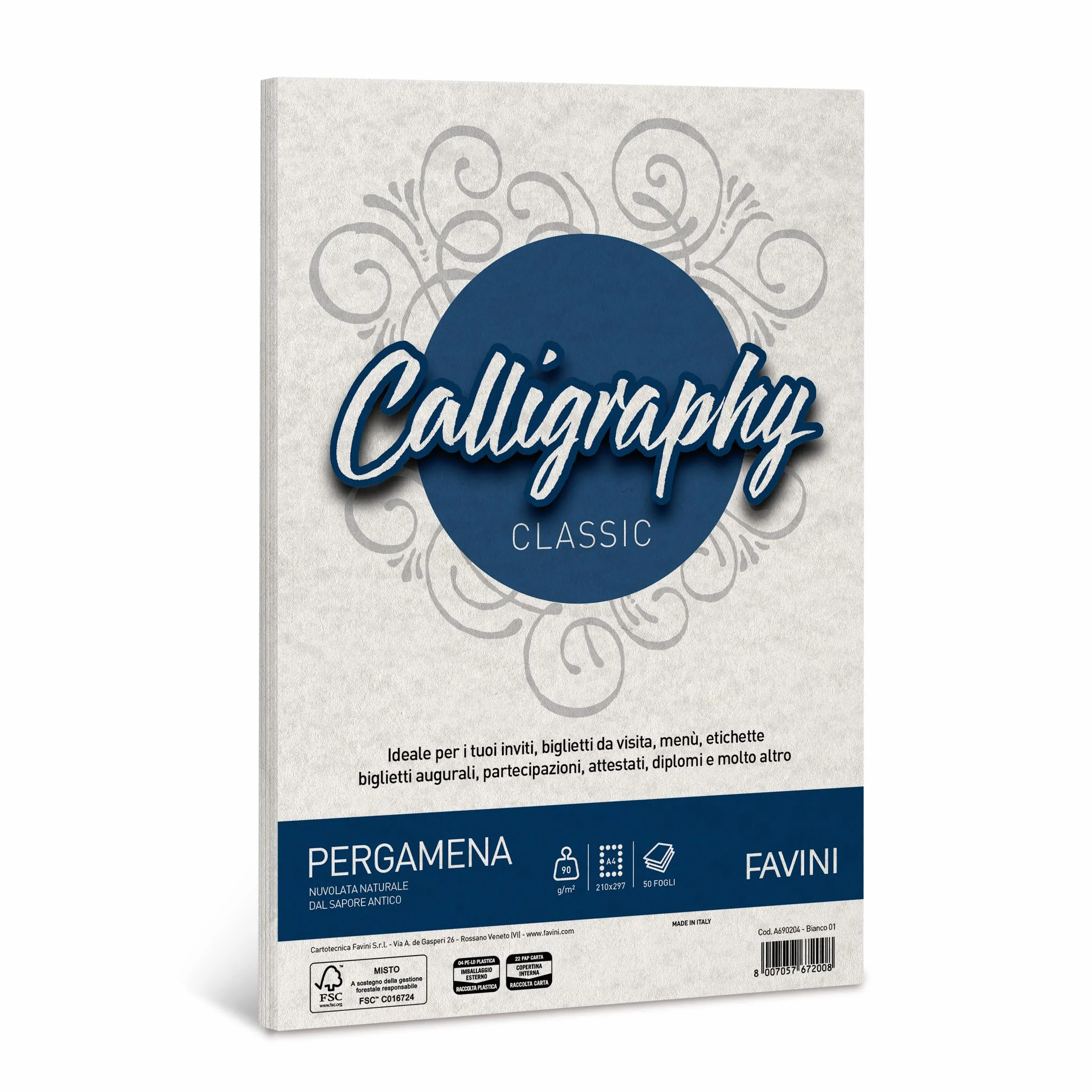 Favini CF50 FOGLI PERGAMENA A4 90G BIANCO Carta, 21 x 29.7 cm