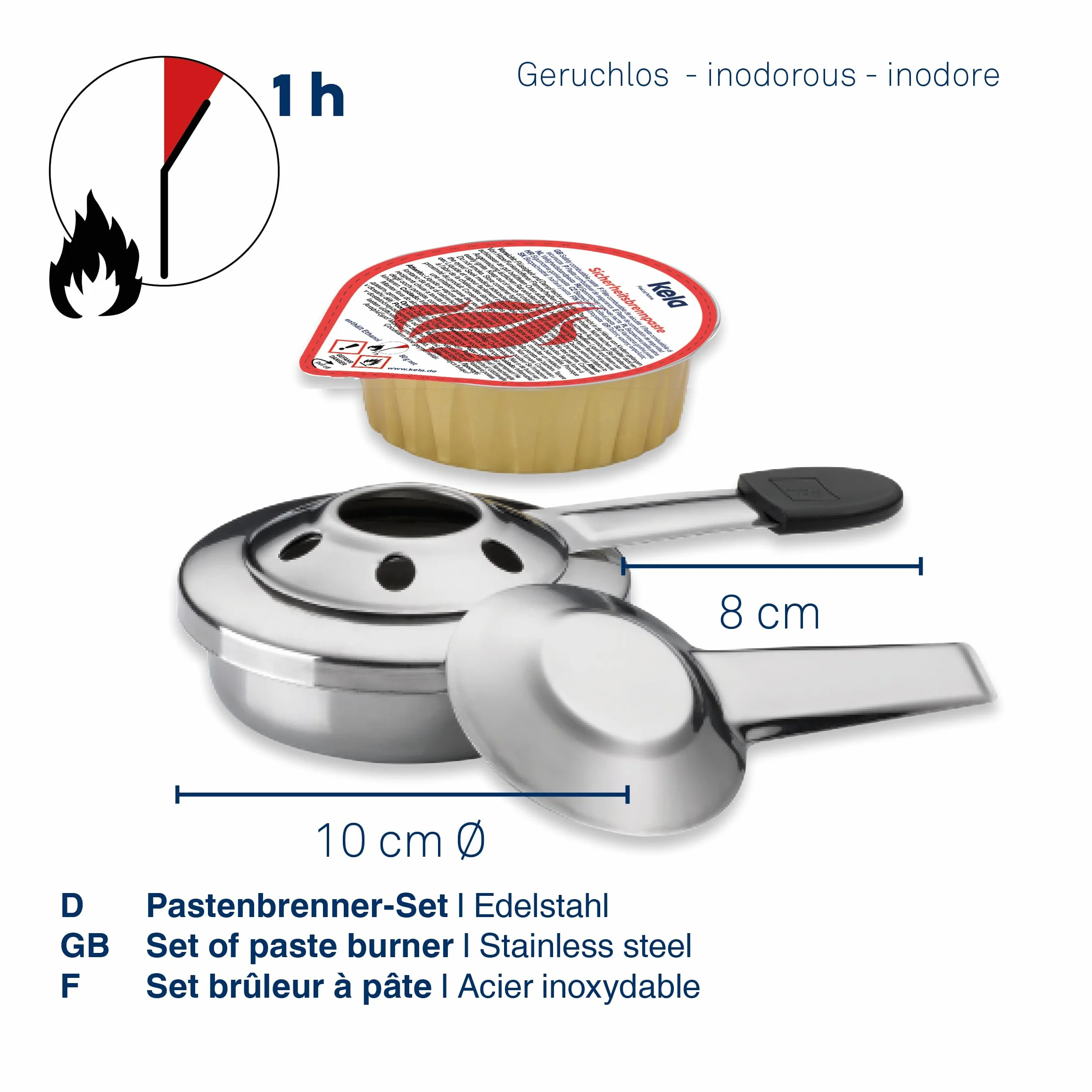 Kela bruciatore per fonduta con pasta combustibile etanolo 80 g acciaio inox VESUV