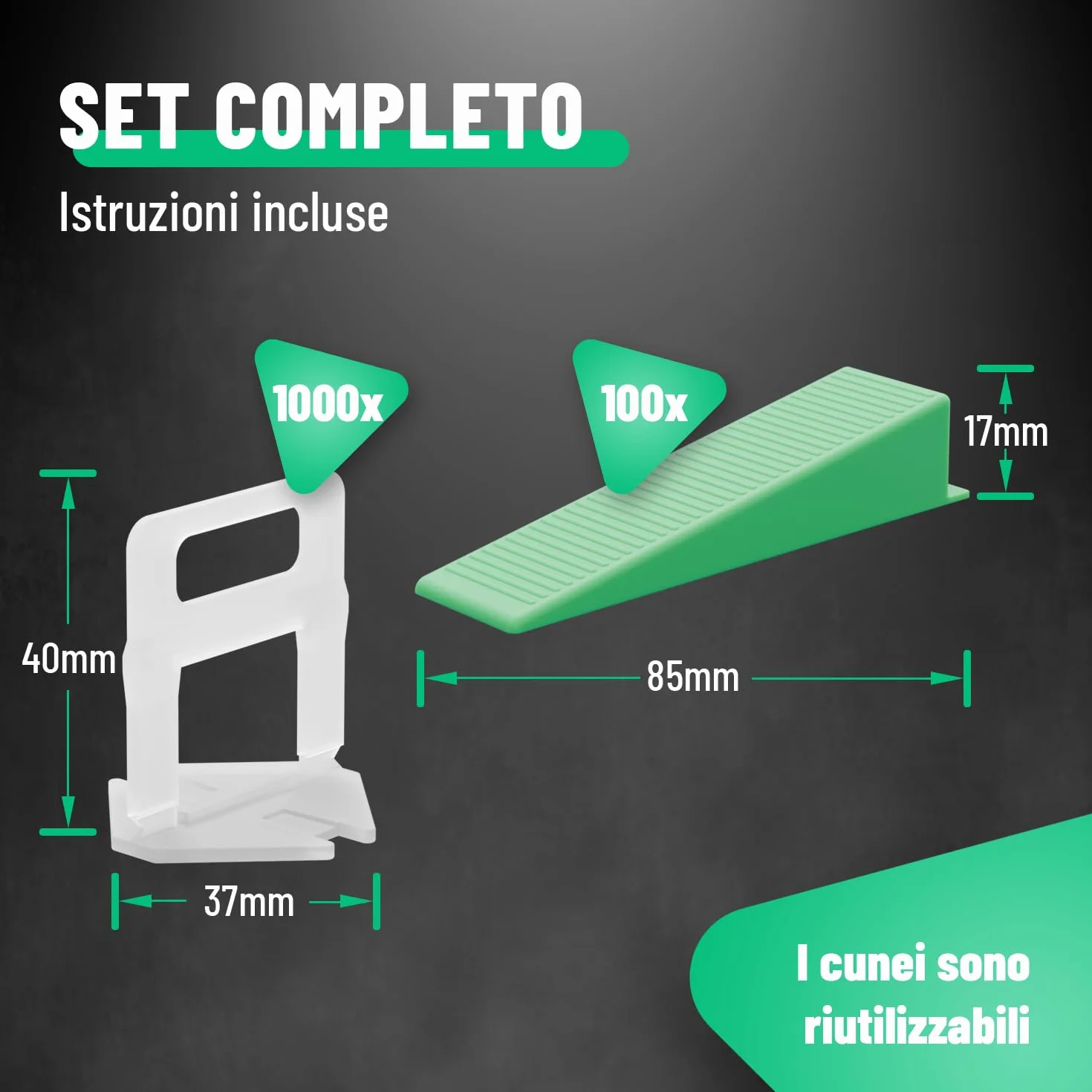 greate Sistema di Livellamento per piastrellisti da 1100 Pezzi 2mm - Set per la Posa delle Piastrelle con 1000 Clips e 100 Cunei - distanziatori per piastrelle 2 mm, livellatori per piastrelle