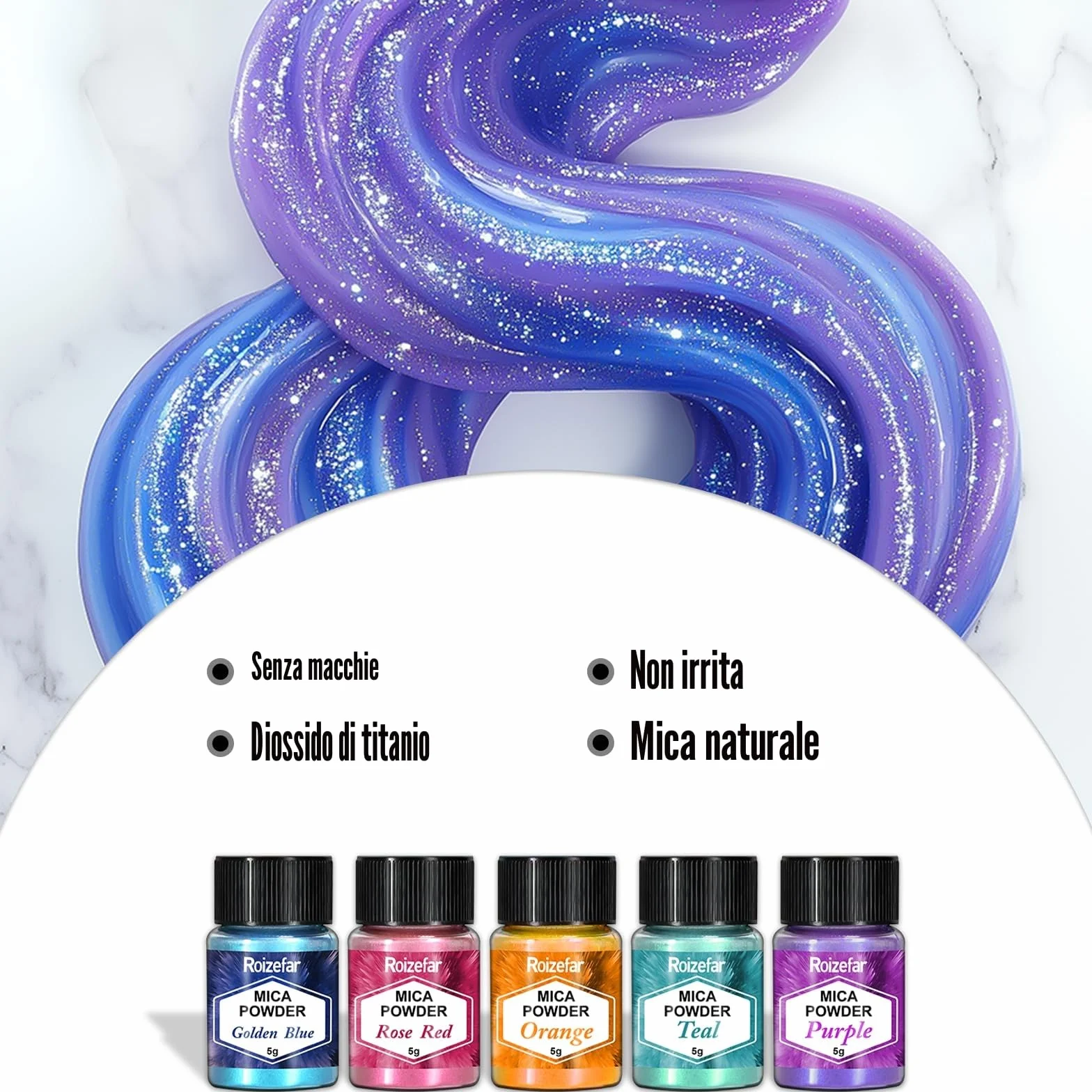 Roizefar Polvere di Mica - Pigmento di Resina Epossidica 12 Colori, Colorante per Sapone, Colorante in Polvere Metallico per la Creazione di Gioielli, Bombe da Bagno, Nail Art (5 g per Bottiglia)