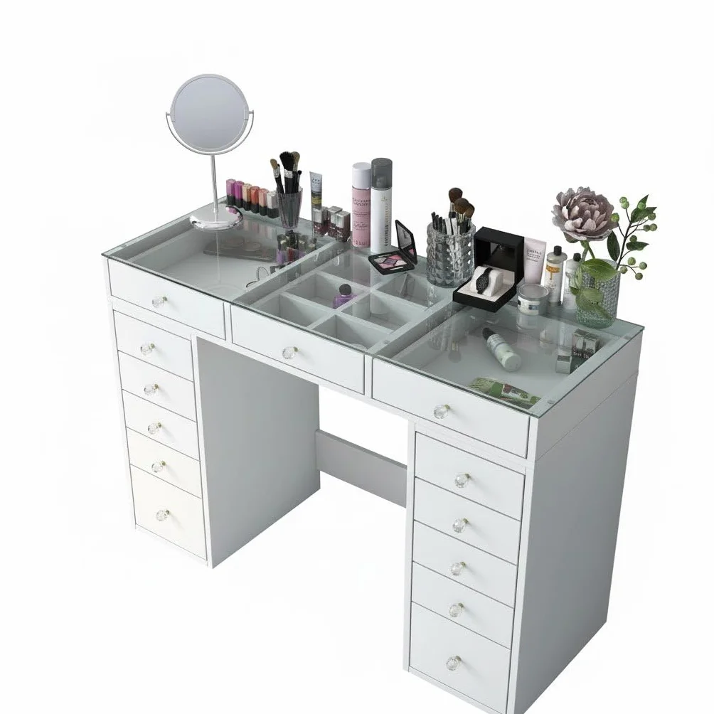 Dmora Cassettiera Boldone 44.5x120x79.8h cm Bianco 13 Cassetti Apertura Scorrevole, Chiusura Scorrevole