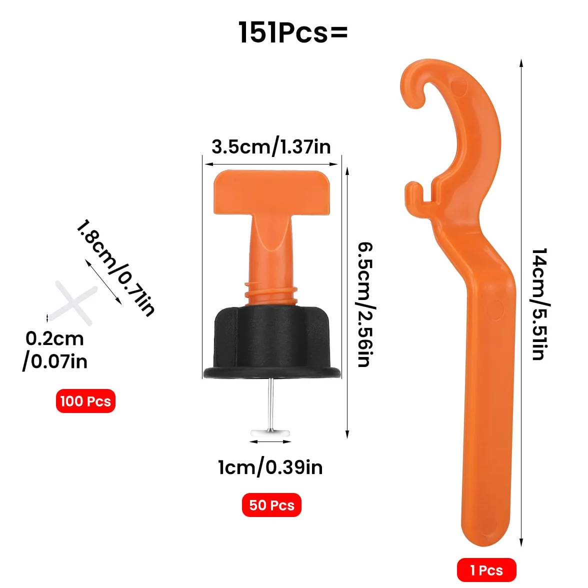 Livellatore per Piastrelle Sistema 151pcs Riutilizzabile, 50 Pezzi Di Livella per Piastrelle + 100 Pezzi Di Distanziatori + 1 Pezzo Di Chiave Inglese, per Costruire Muri Pavimenti