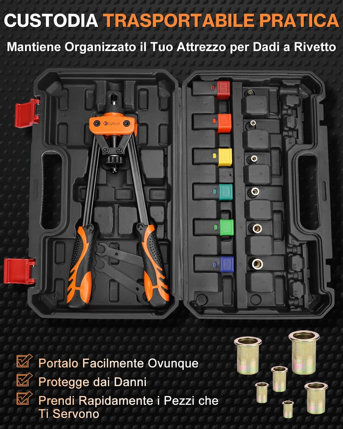 Lytool Rivettatrice per Inserti Filettati 14", Manuale 6 Mandrini M3-M10, Custodia