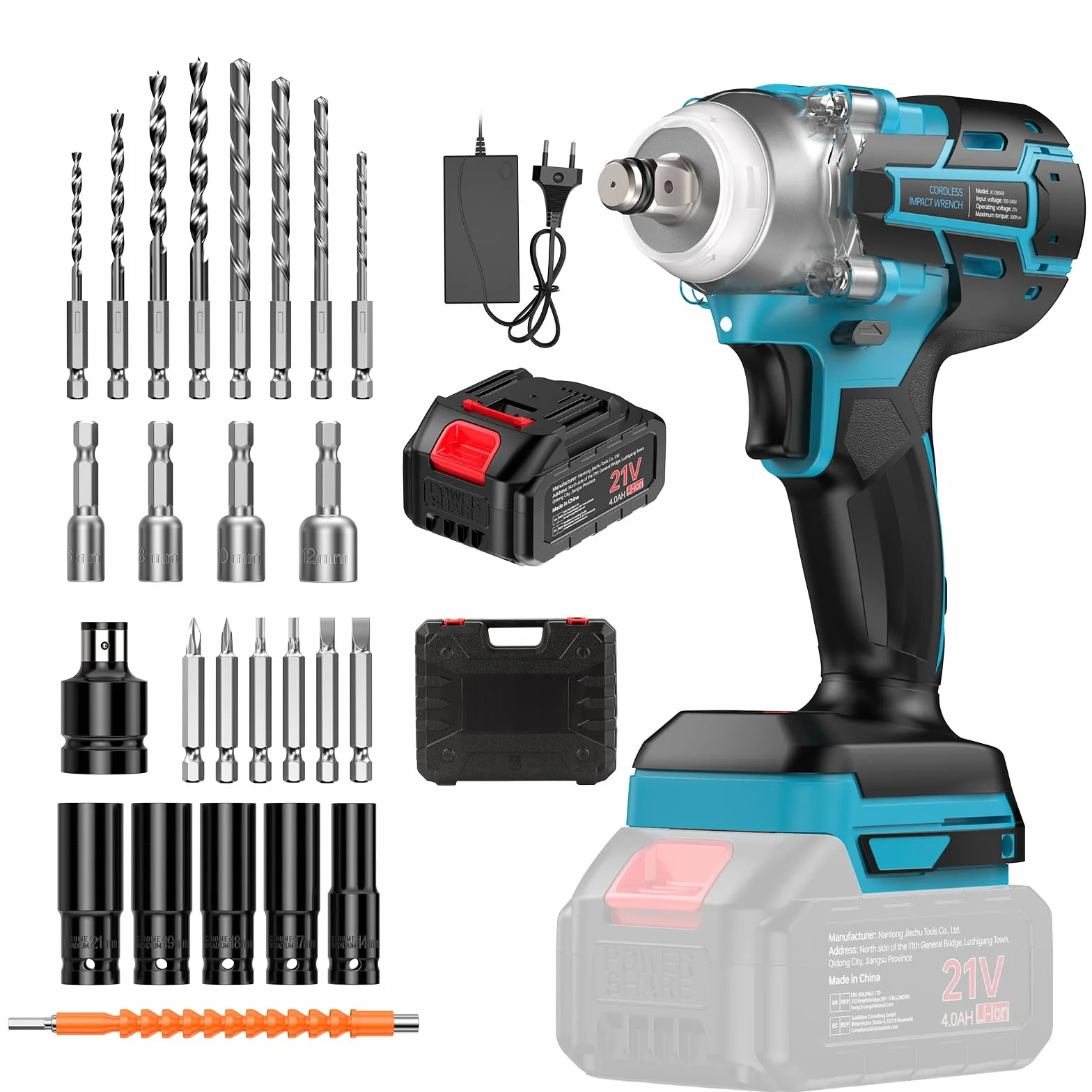 Ctalyn 21V Avvitatore a Impulsi Brushless, 300N.m 1/2 Pollice, Batteria 4000mAh, 6 Prese, Motore Senza Spazzole, Alta Capacità di Foratura per Metalli