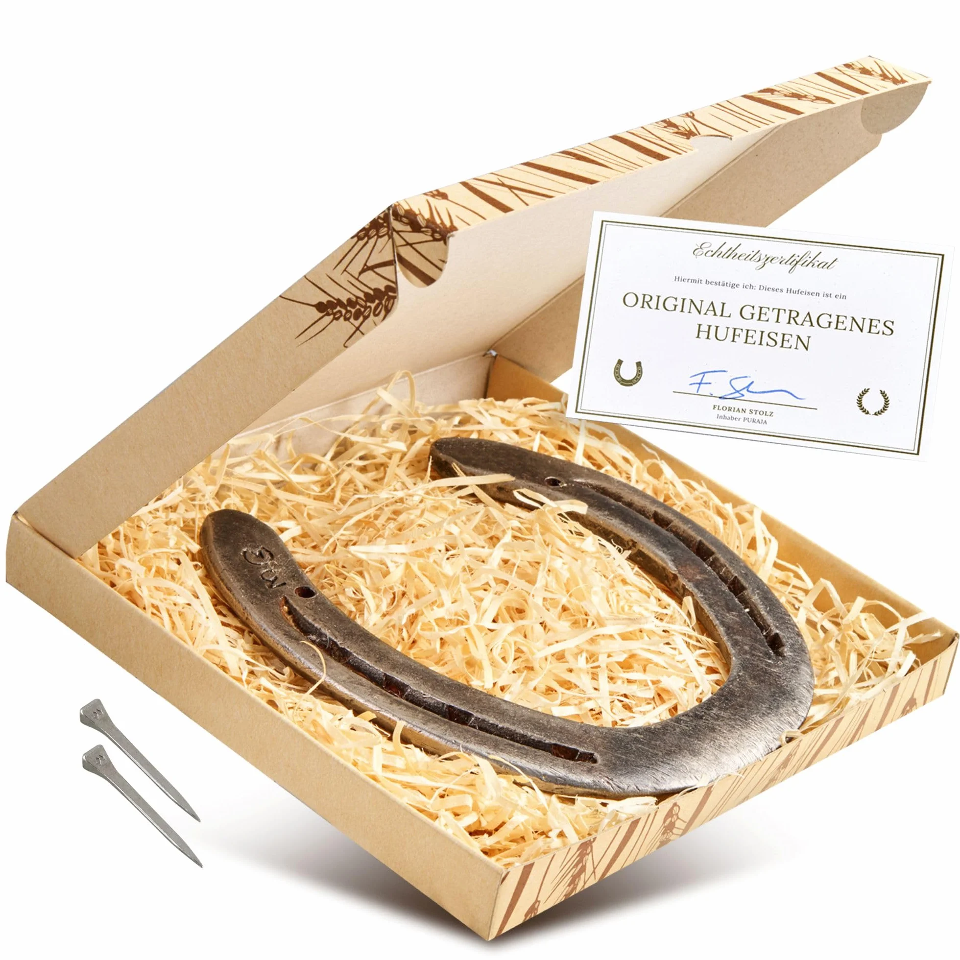 PURAJA Ferro di cavallo autentico consumato portafortuna originale con certificato