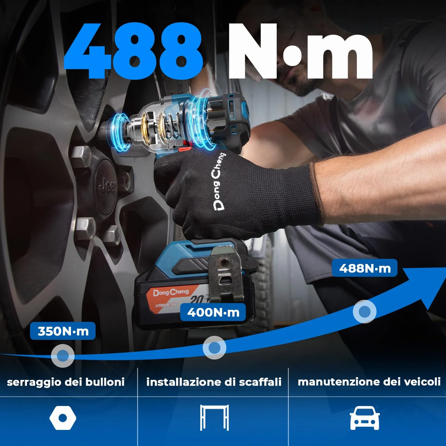 Dong Cheng Avvitatore a impulsi a batteria 20V 4,0 Ah brushless attacco 1/2" 3 velocità